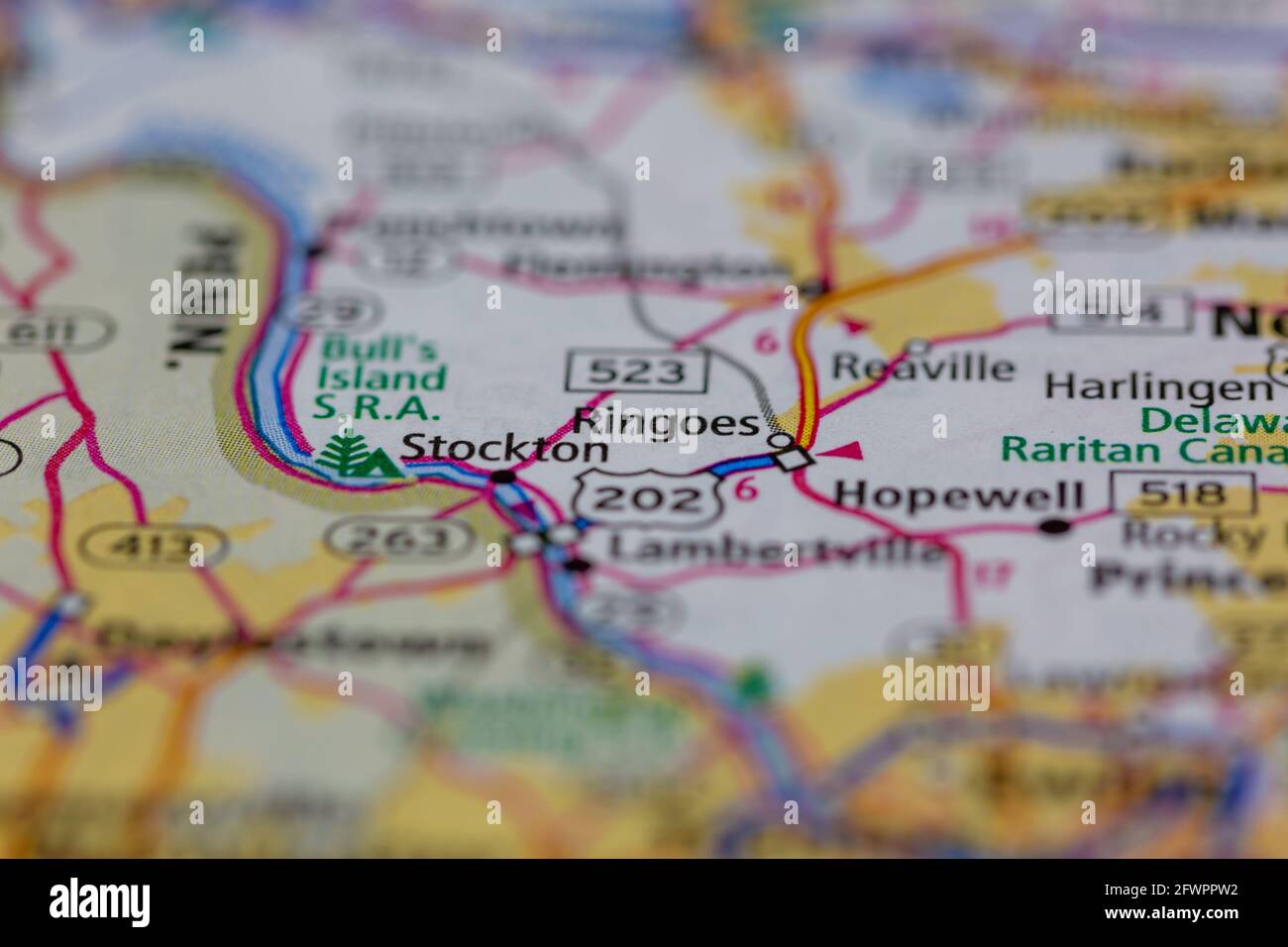 Rinoes New Jersey USA mostrado en un mapa de geografía o. hoja de ruta Foto de stock