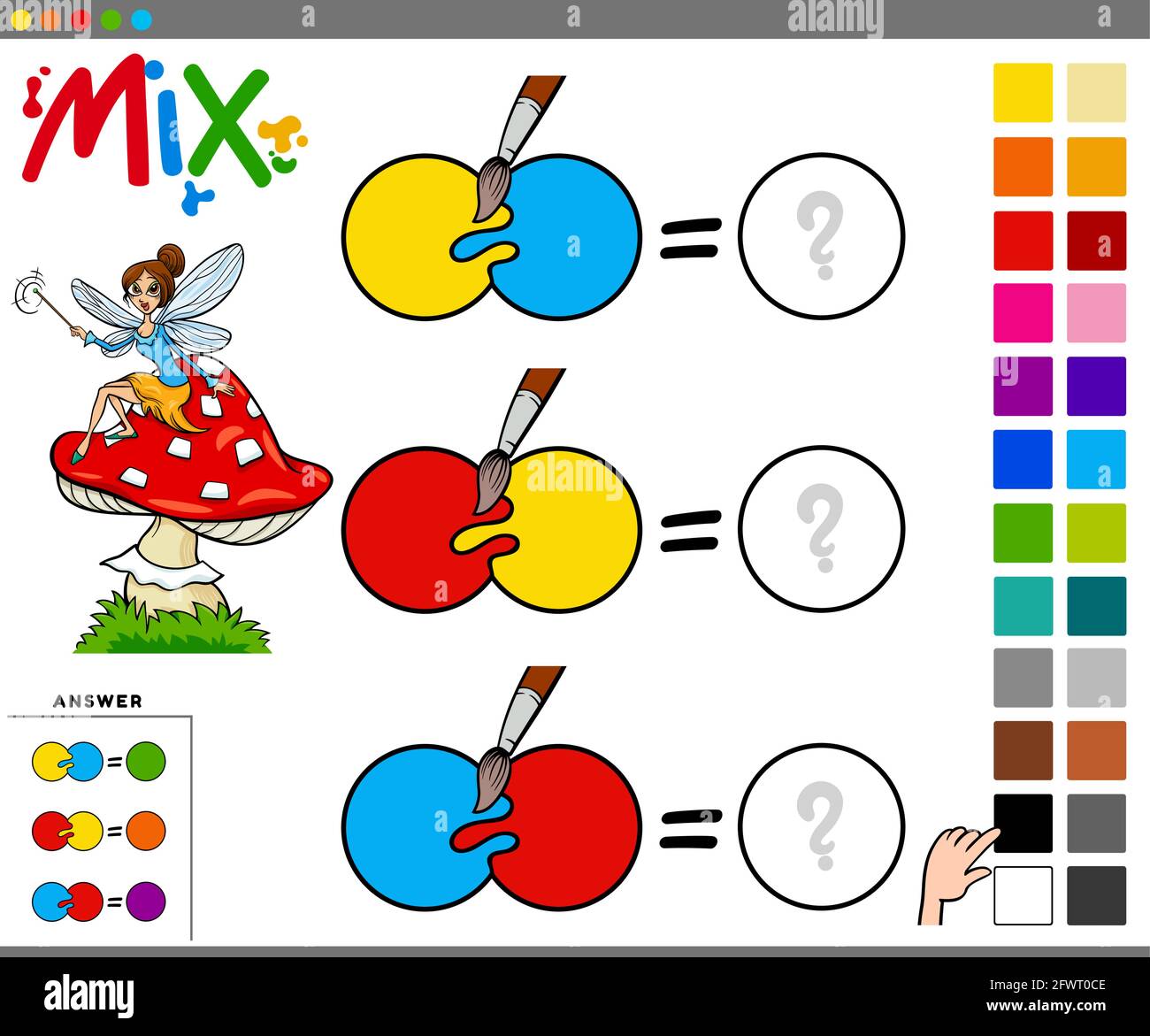Ilustración de dibujos animados de la mezcla de colores tarea educativa  para los niños Imagen Vector de stock - Alamy