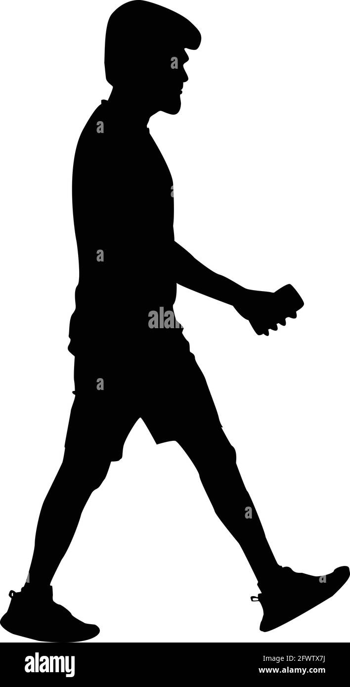 Hombre caminando sobre el vector silueta de la carretera Ilustración del Vector
