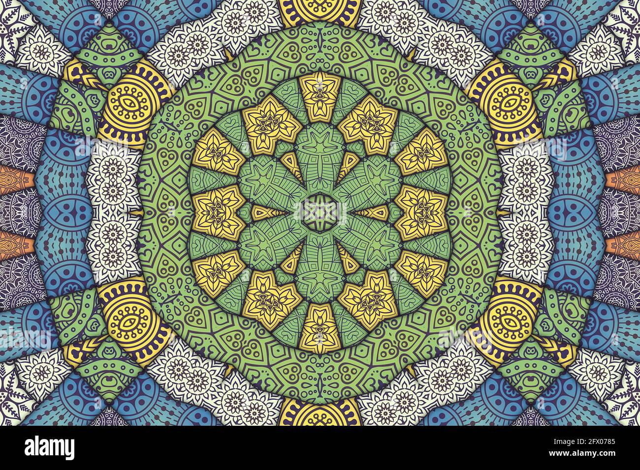Patrón de azulejos de Mandala, diseño floral, imagen geométrica de azulejos  pintados, estilo marroquí, patrón árabe. Decoración de suelo y pared.  Estaño pintado de colores Fotografía de stock - Alamy