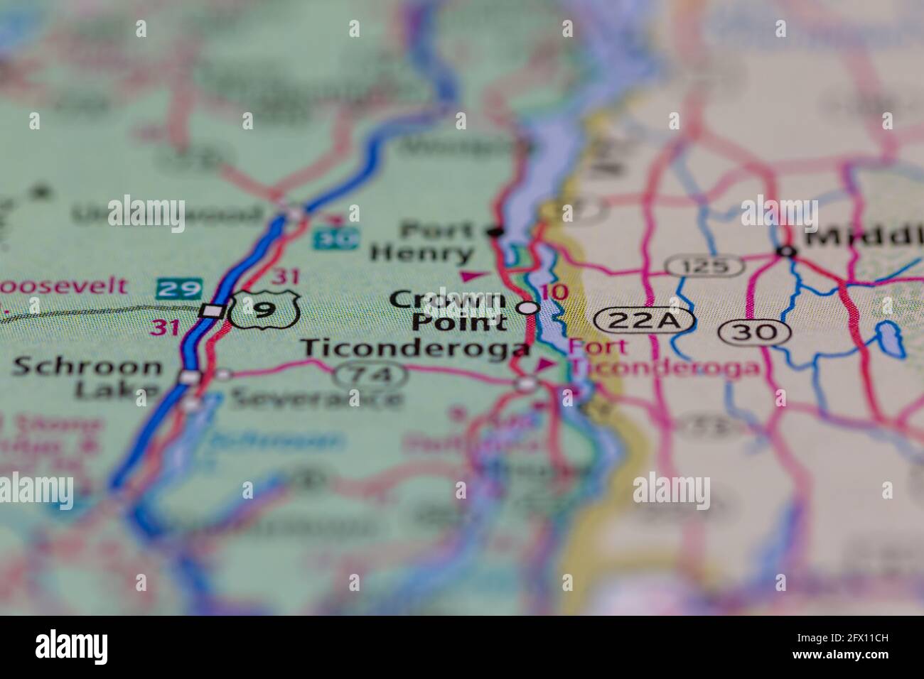 Crown Point New York USA aparece en un mapa geográfico o mapa de