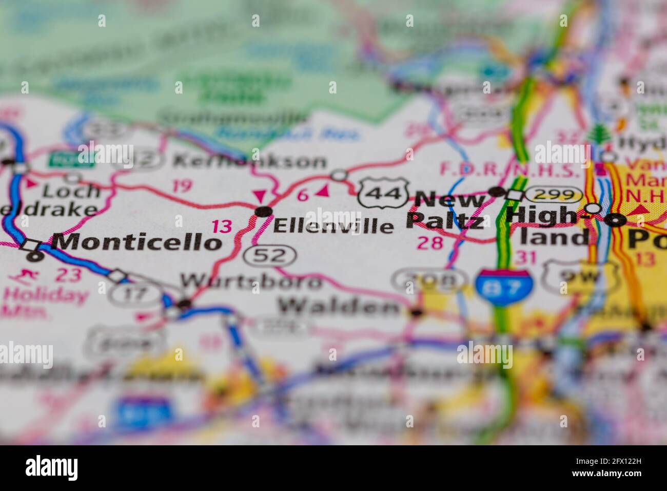 Ellenville New York USA aparece en un mapa geográfico o mapa de