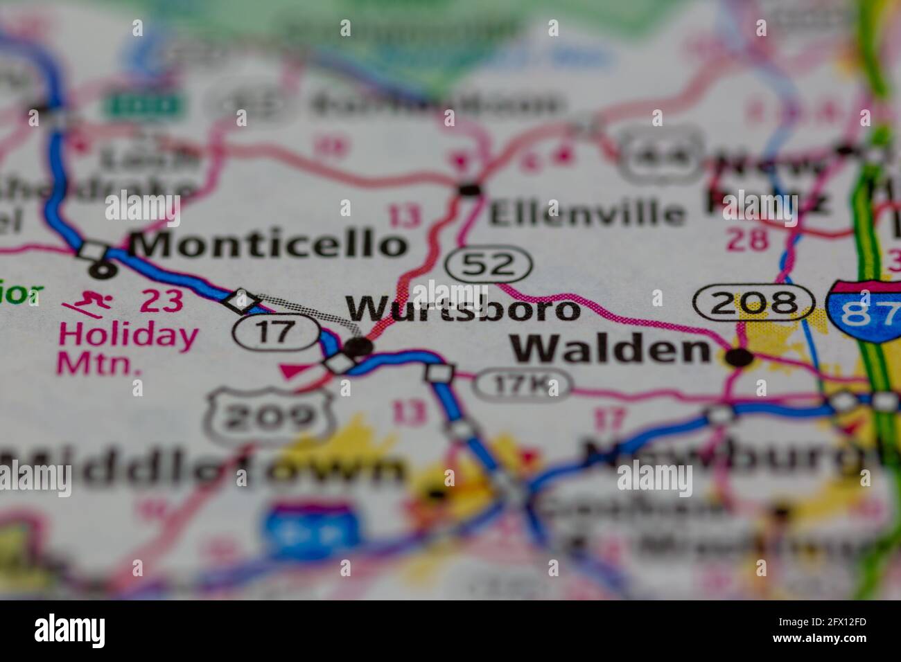 Wurtsboro New York USA aparece en un mapa geográfico o mapa de