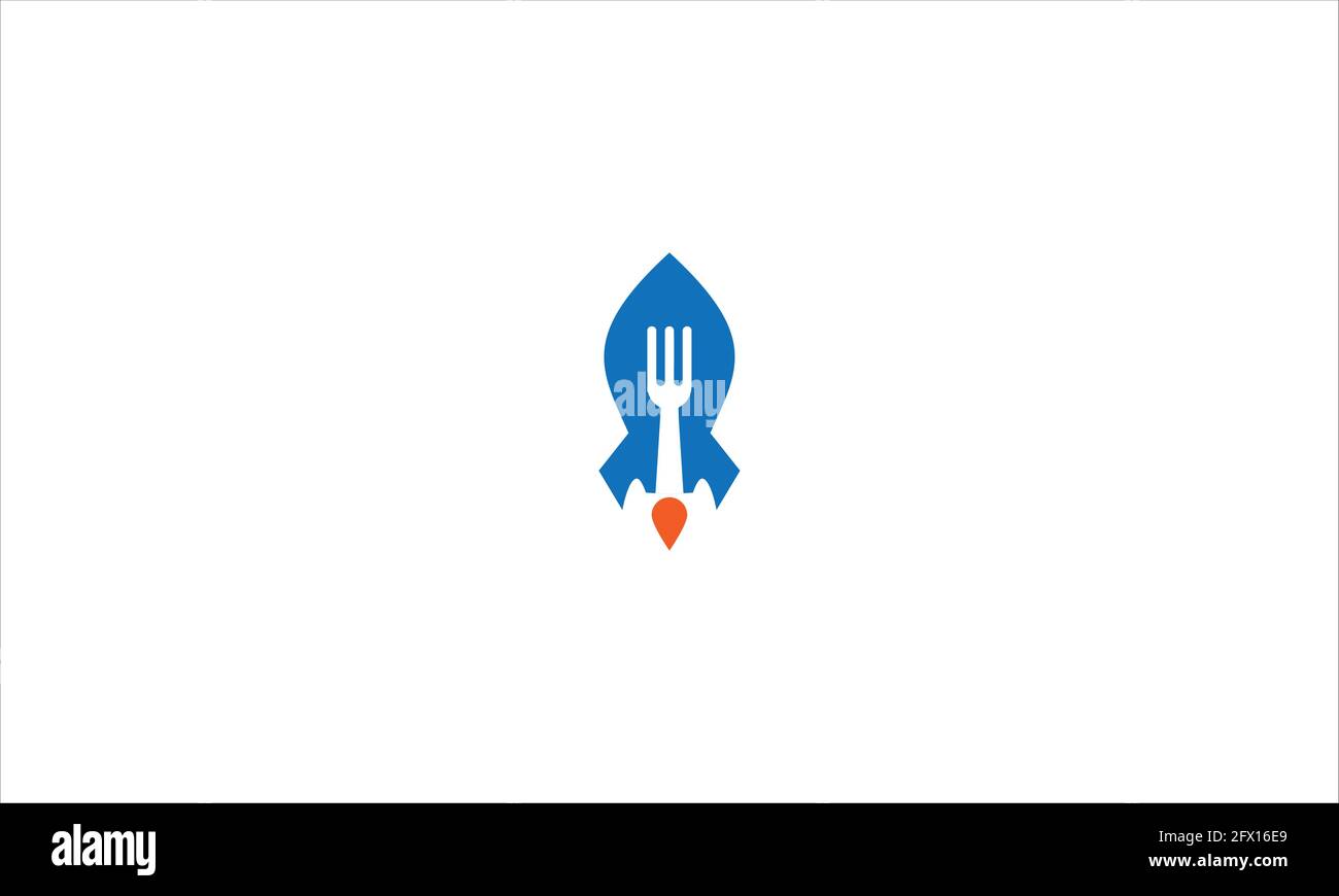 Combinación de concepto de logotipo de cohete con cuchara y tenedor Comida rápida Plantilla de logotipo de entrega Simple estilo moderno Ilustración del Vector
