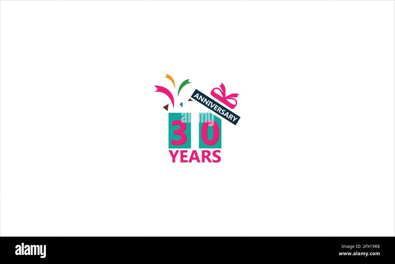 Logotipo de 30 años de aniversario con varias líneas de regalo para eventos de celebración, tarjeta de felicitación, invitación y logotipo de icono de celebración de boda Ilustración del Vector