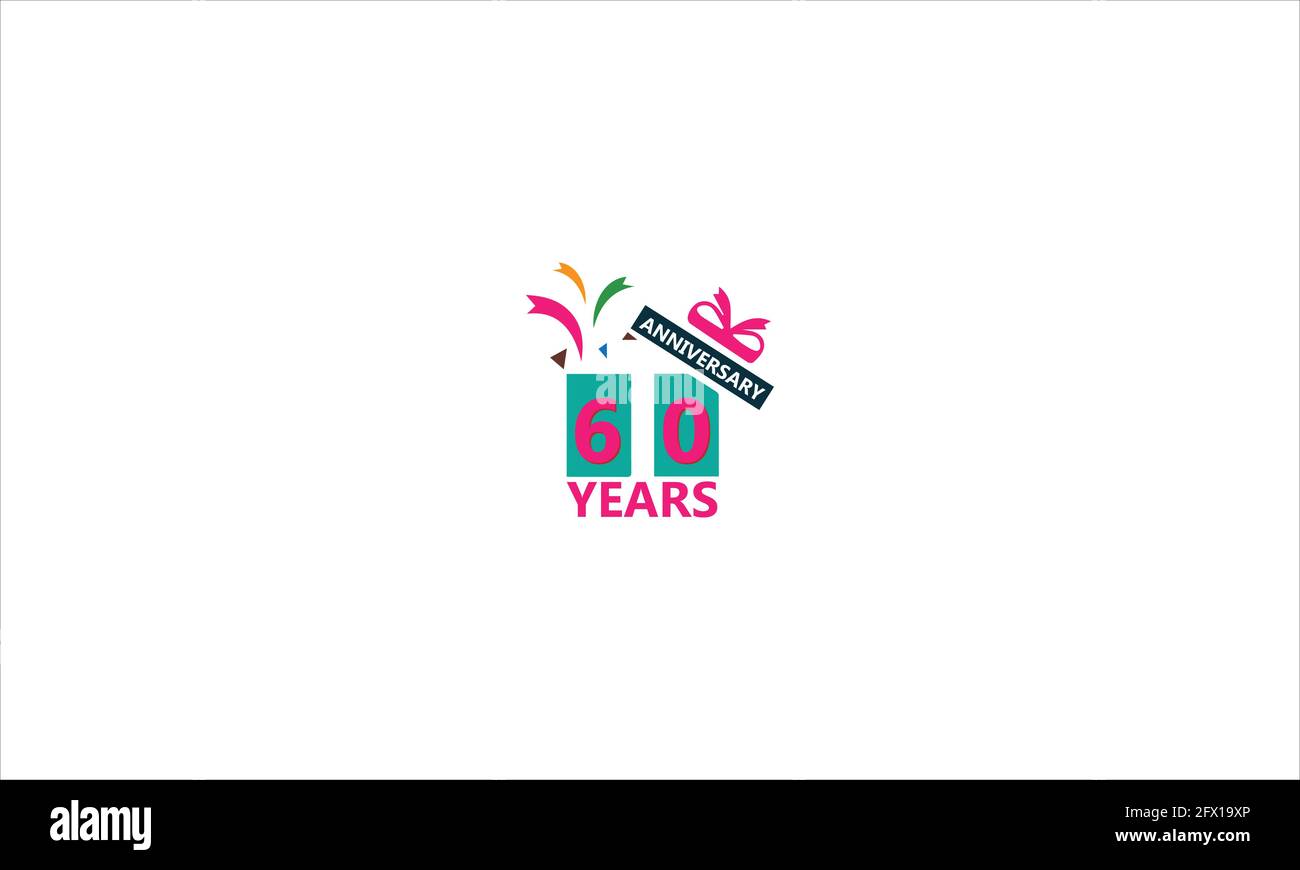 Logotipo de sesenta años de aniversario con varias líneas de regalo para eventos de celebración, tarjeta de felicitación, invitación y logotipo de icono de celebración de boda Ilustración del Vector