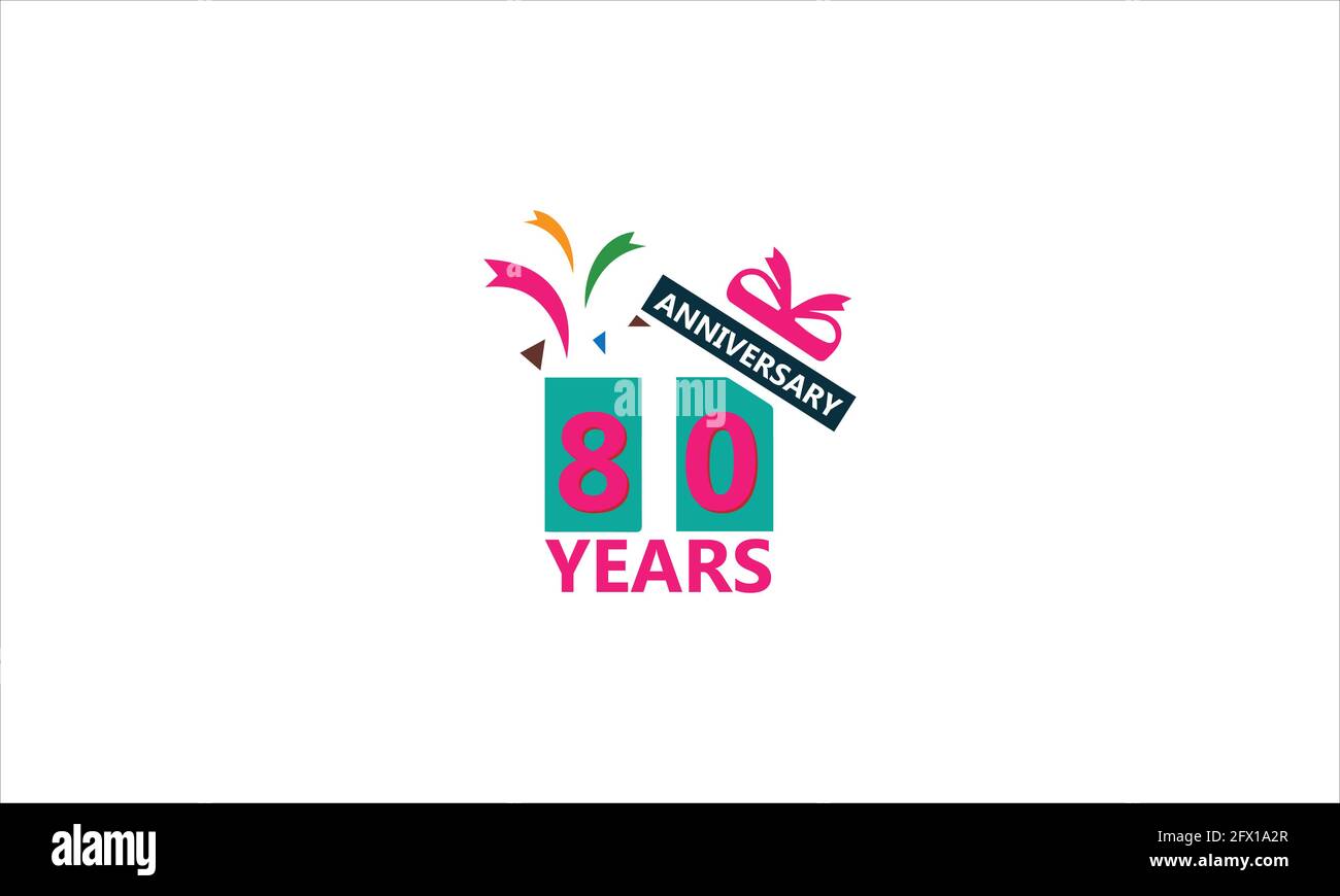 Logotipo de ochenta años de aniversario con varias líneas de regalo para el evento de celebración, tarjeta de felicitación, invitación y celebración de boda icono logotipo Ilustración del Vector