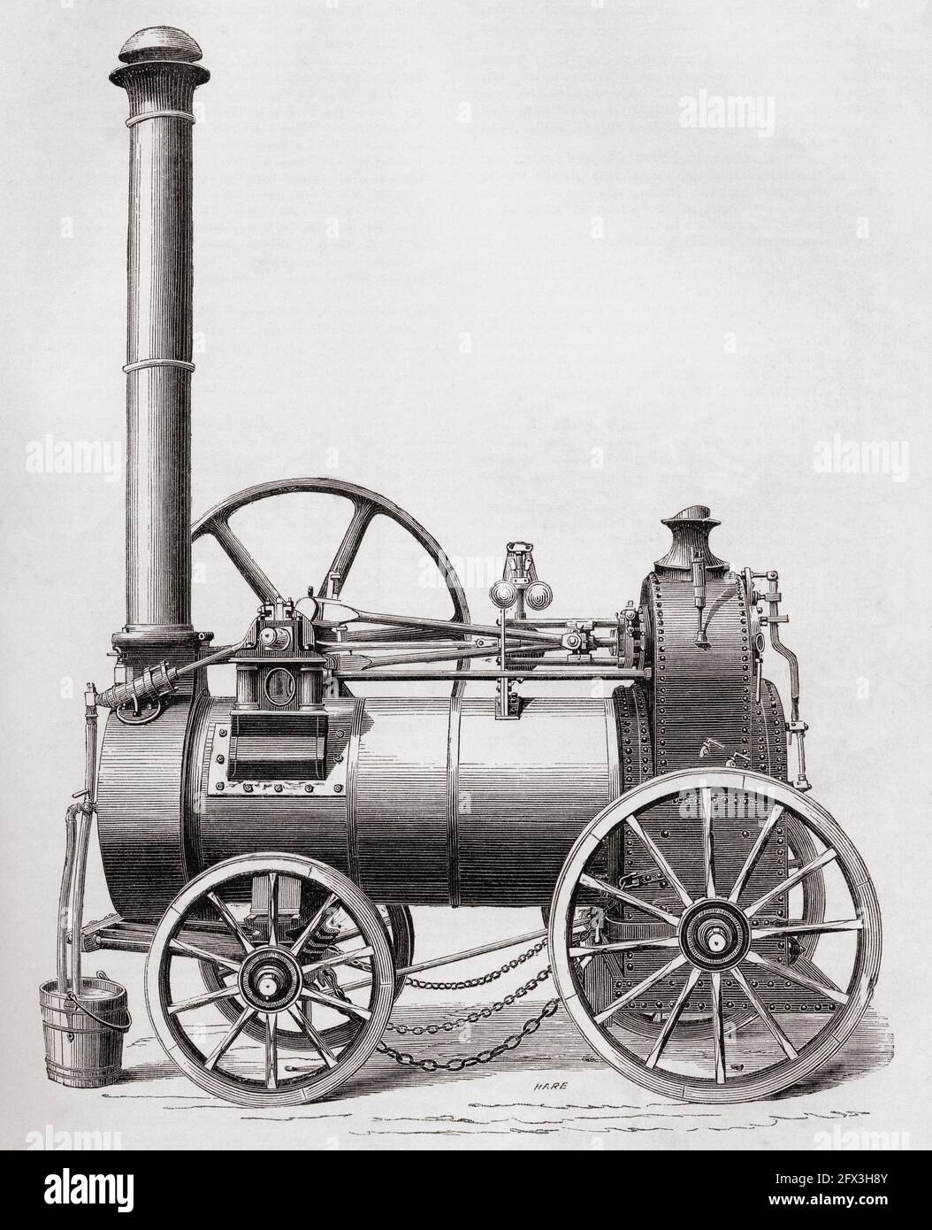 R. Hornsby y el motor de vapor portátil de dos cilindros de Son. De Una historia concisa de la Exposición Internacional de 1862, publicada en 1862. Foto de stock