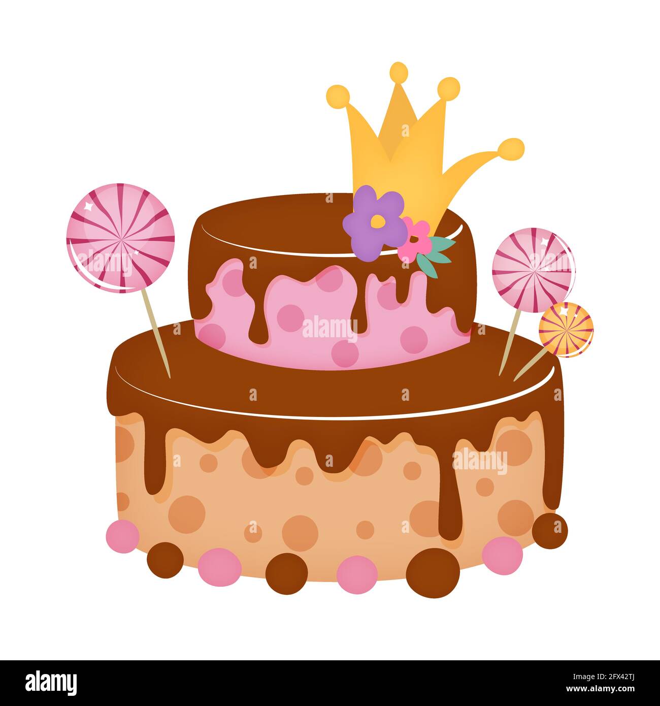 Pastel de cumpleaños con corona y dulces en estilo de dibujos animados. Ilustración vectorial Imagen Vector de stock - Alamy Pastel de cumpleaños con corona y dulces en estilo de dibujos animados. Ilustración vectorial Imagen Vector de stock - Alamy