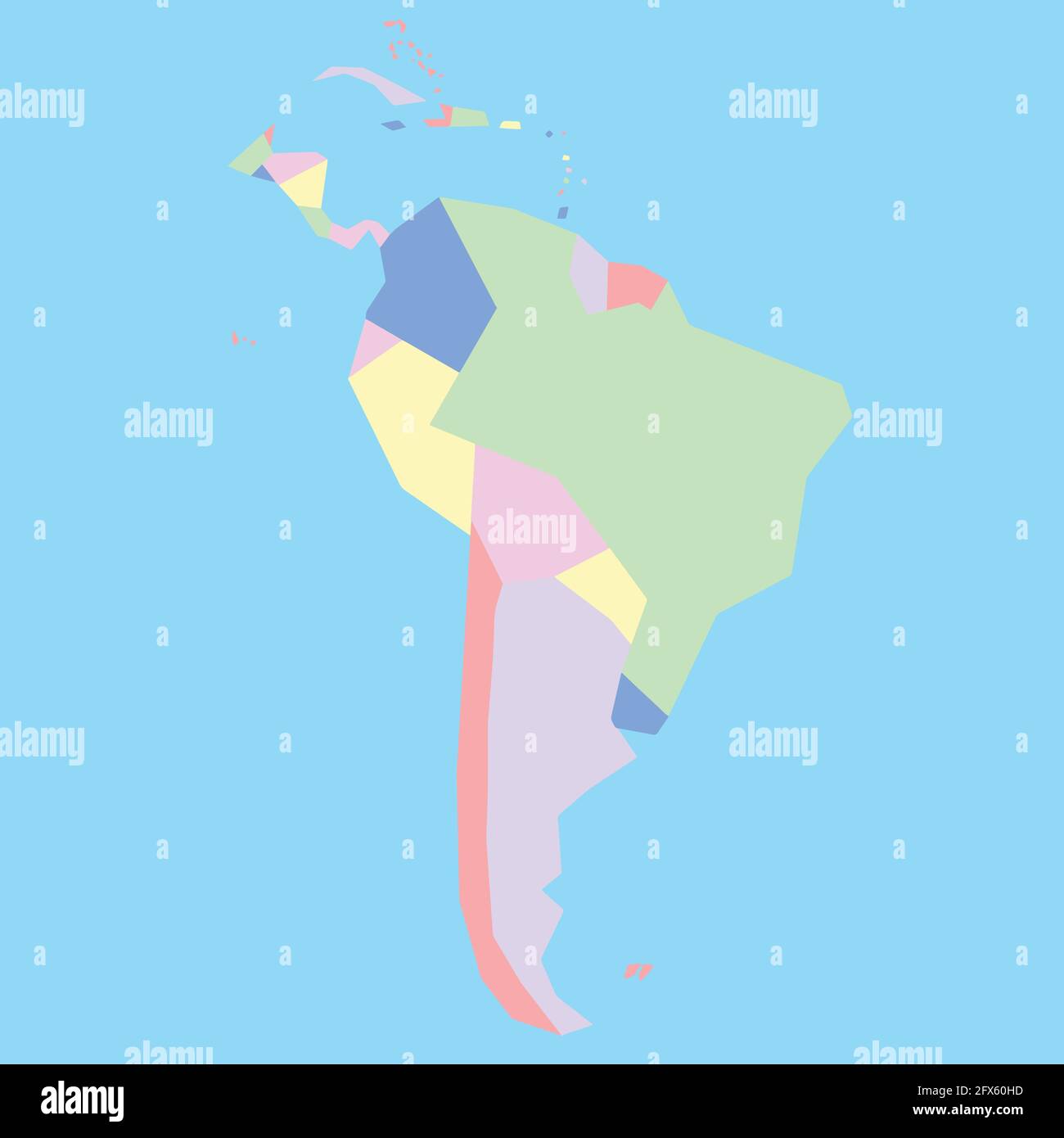 Mapa vectorial de los países de América del Sur y Central a estudiar Ilustración del Vector