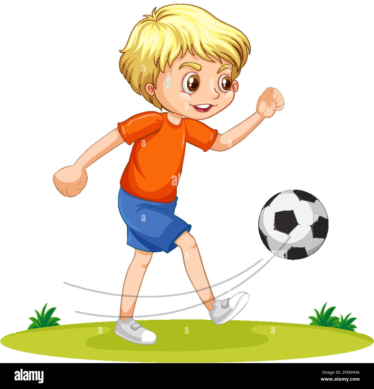 Niño de dibujos animados jugando al fútbol