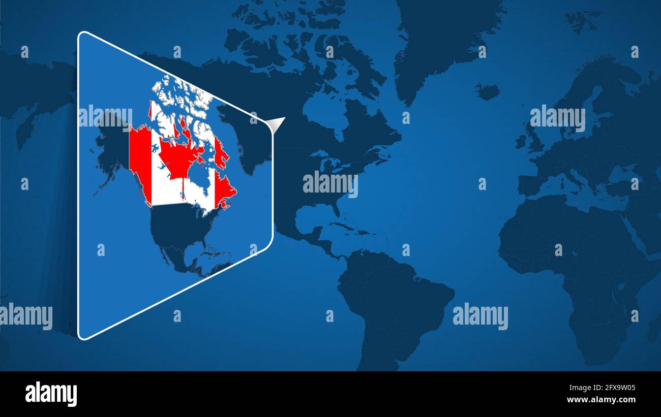 Ubicación de Canadá en el Mapa Mundial con Mapa Ampliado de Canadá con