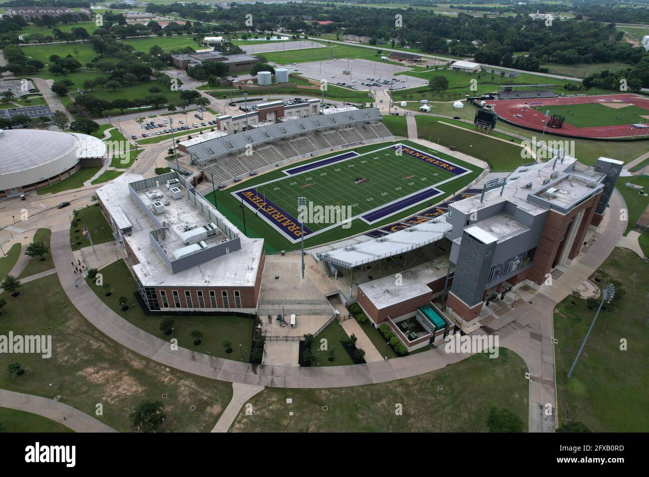 Una vista aérea del estadio Panther en Blackshear Field en el campus de ...