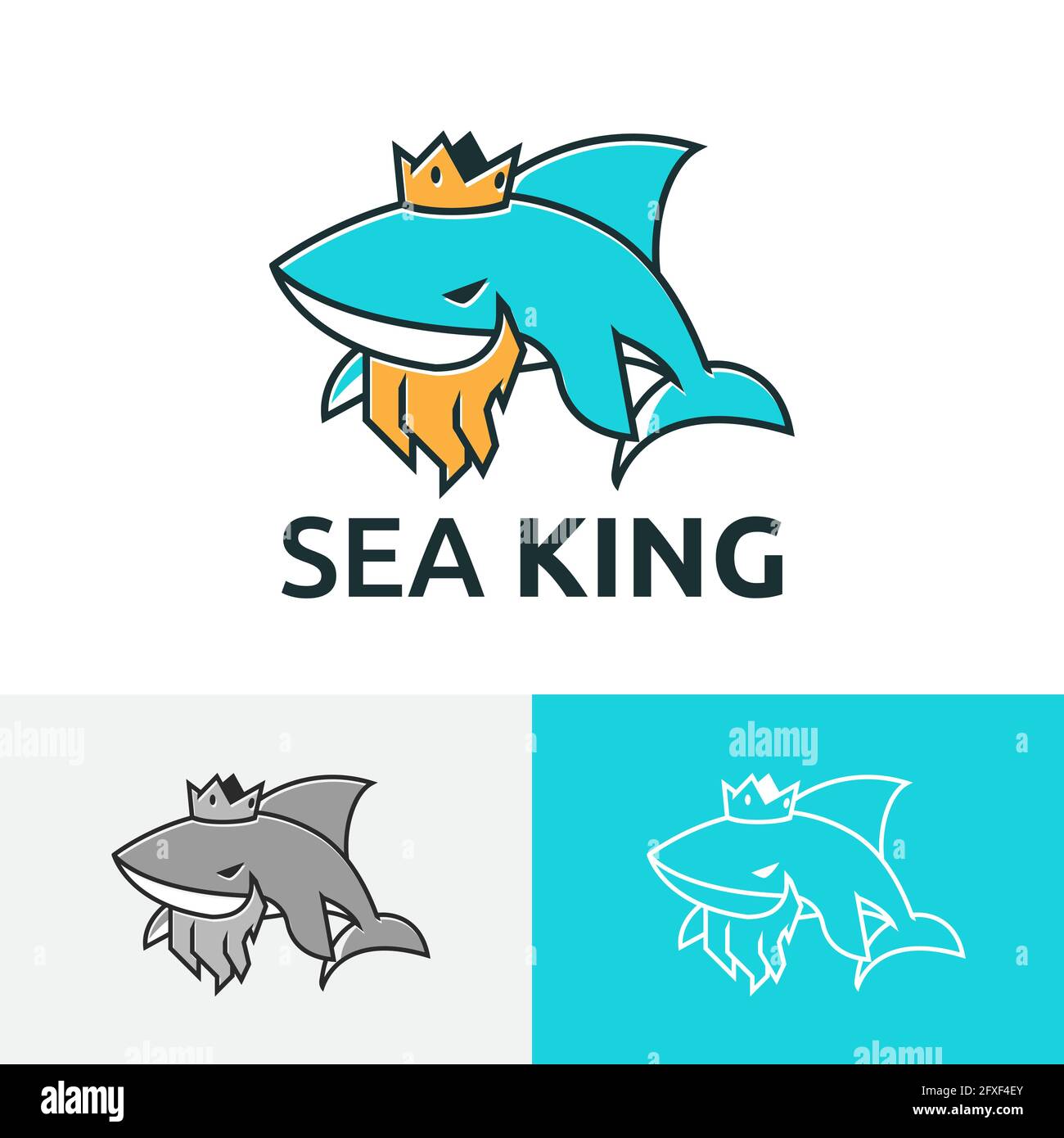 Cardado Sea King Elder Shark Whale Cartoon Logo Ilustración del Vector