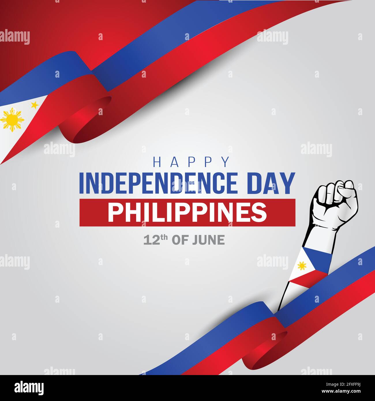 Feliz día de la independencia Filipinas. Manos sosteniendo con bandera