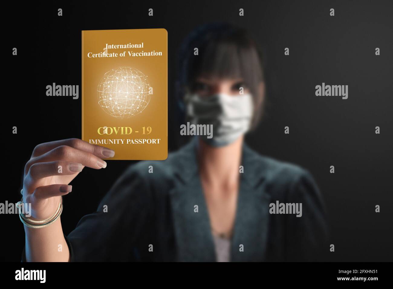 Retrato businesswoman mostrando pasaporte de inmunidad Covid Foto de stock
