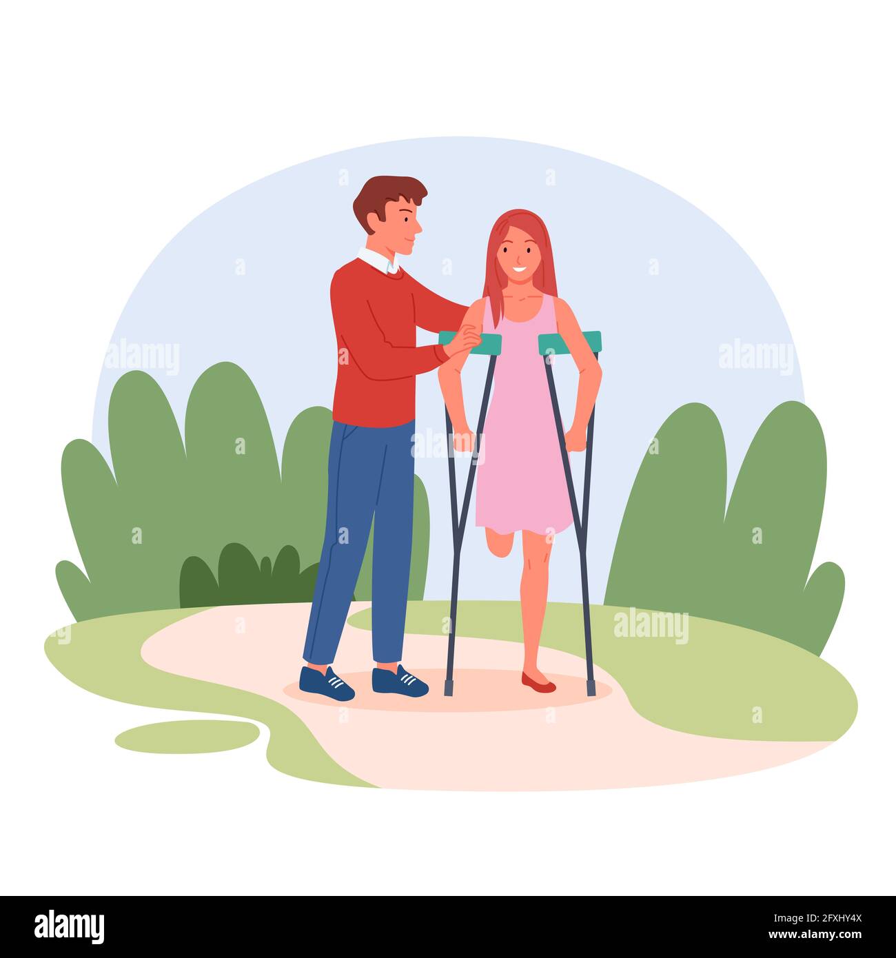 Mujer Con Las Muletas Y El Hombre Discapacitado Sin Pierna Ilustración del  Vector - Ilustración de mental, muletas: 141436963