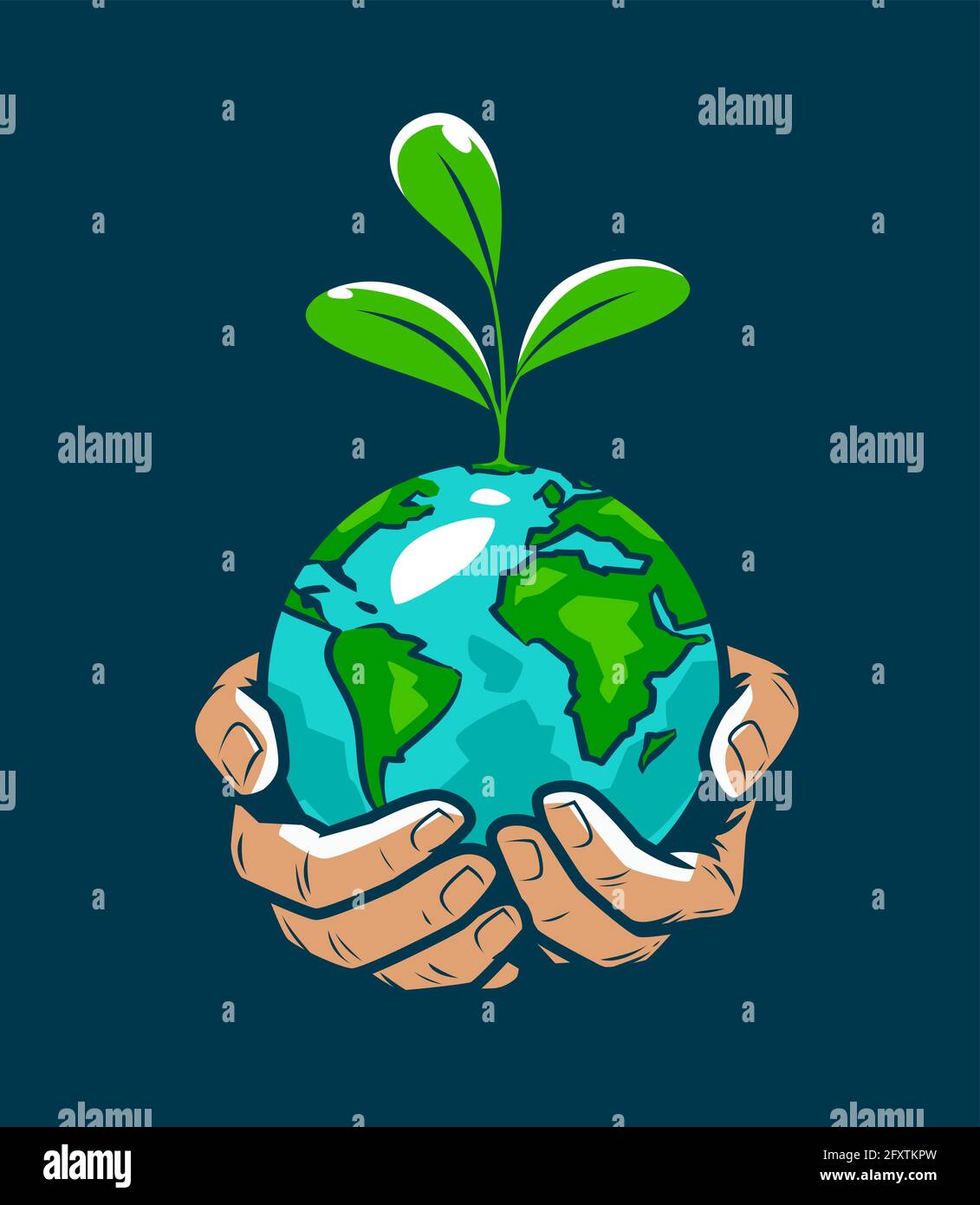 Manos humanas sosteniendo la tierra con germinado de planta. Medio ambiente, ilustración de vector de concepto ecológico Ilustración del Vector