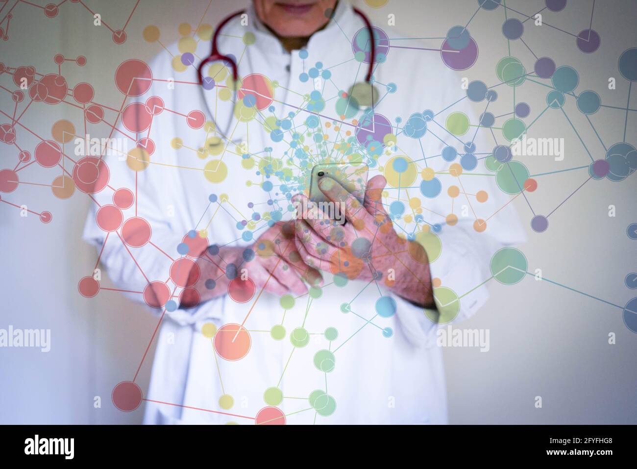 Imagen conceptual de la red y del médico. Foto de stock