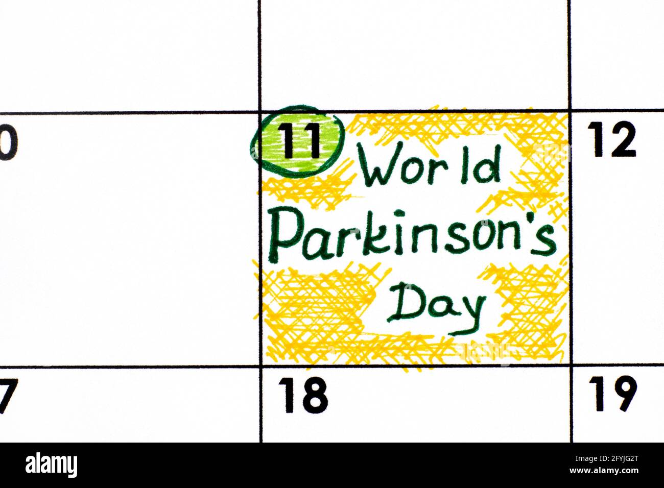Recordatorio Día Mundial de los Parkinsons en el calendario. Abril de 11 Fotografía de stock Alamy