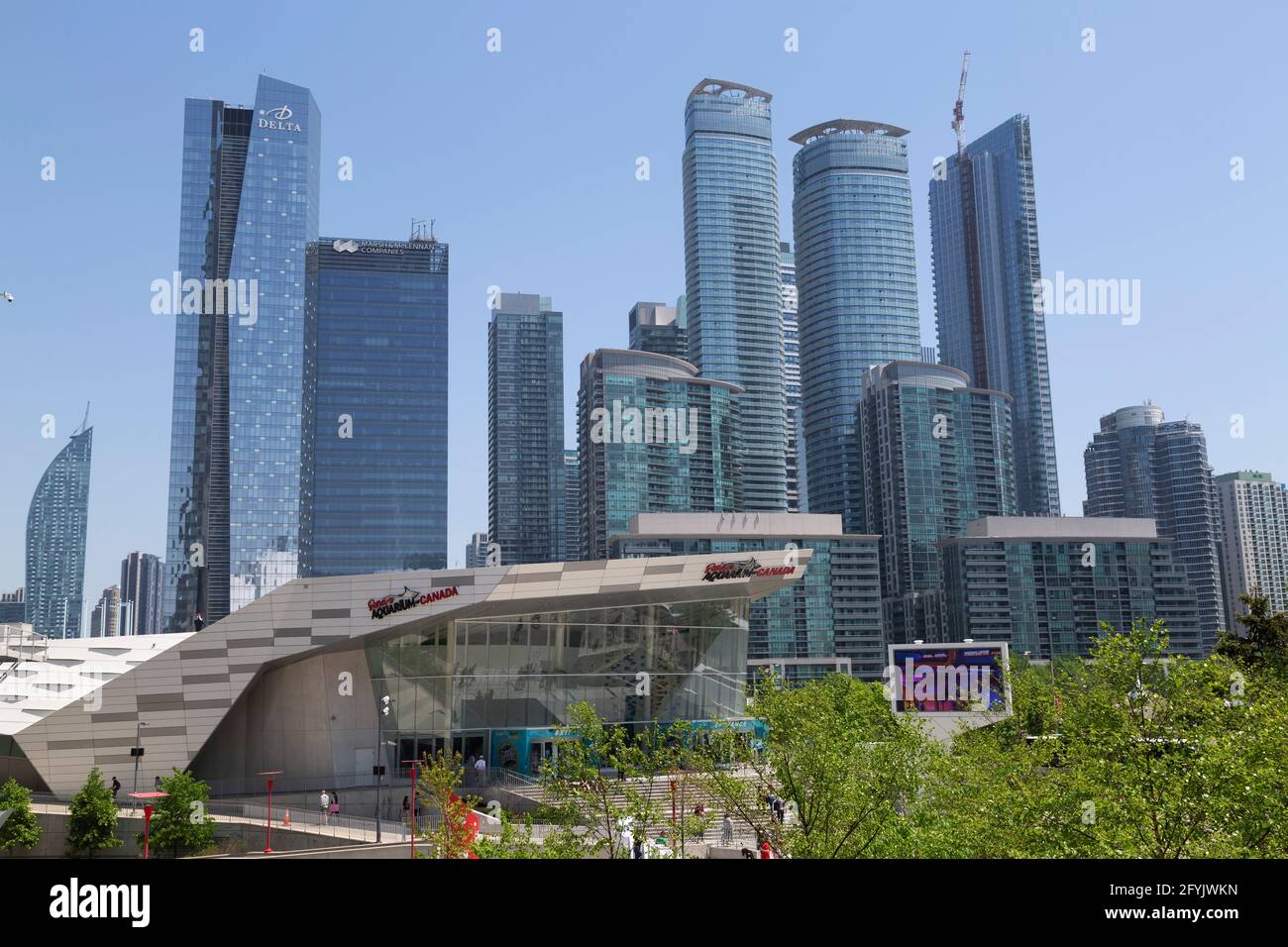 Edificios en el centro de Toronto en Ontario, Canadá. Ripley's Aquarium of Canada está en primer plano. Foto de stock