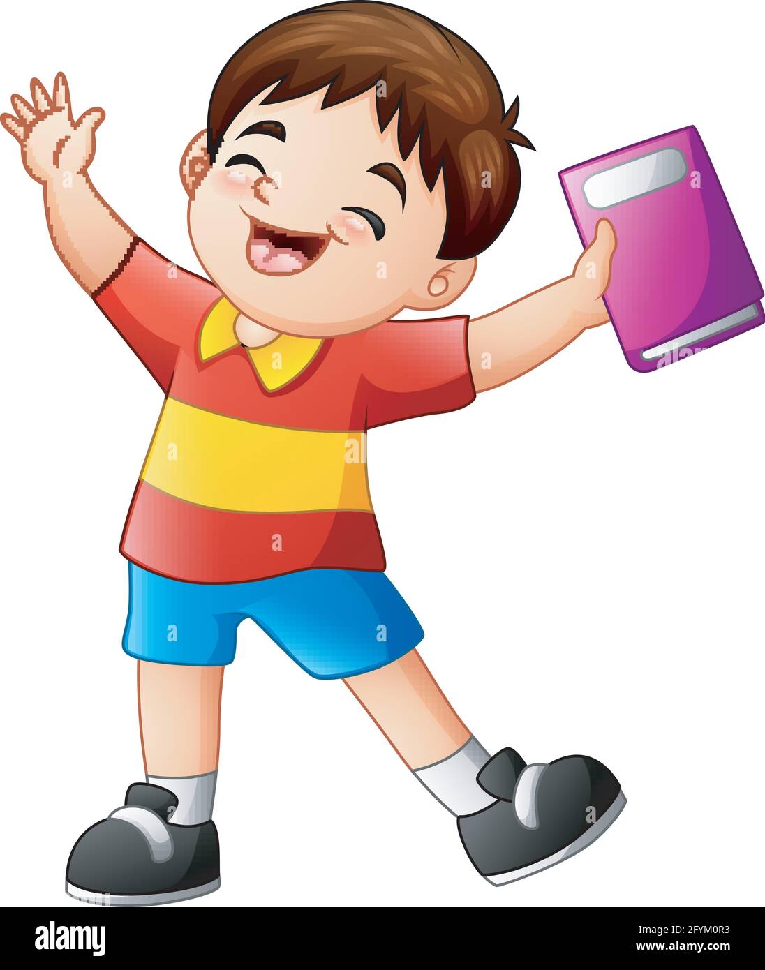 Niño feliz de dibujos animados sosteniendo un libro Imagen Vector de stock  - Alamy