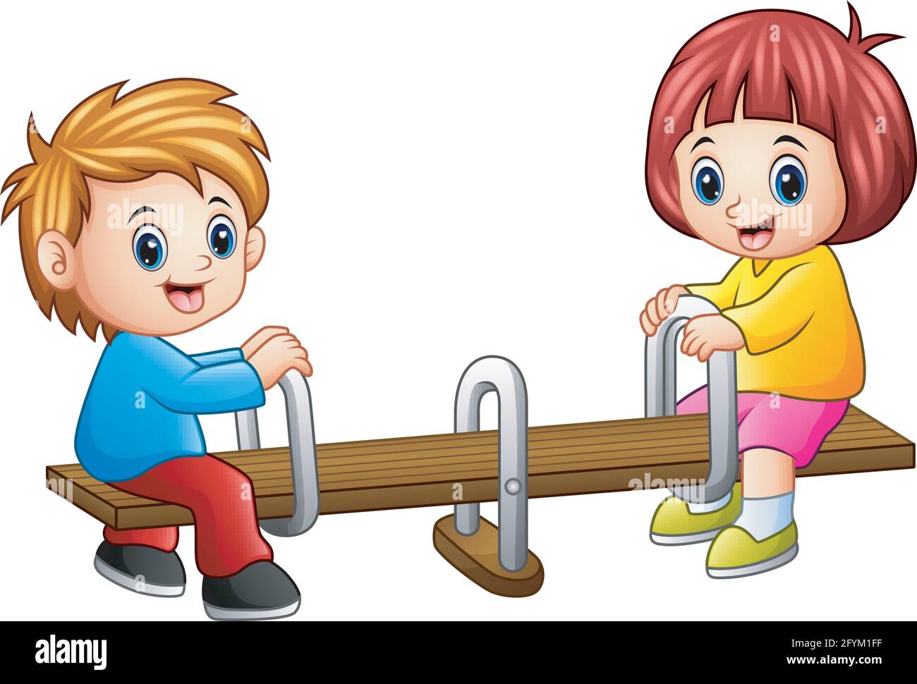 Dibujos animados niños jugando a la seesaw sobre fondo blanco Imagen Vector  de stock - Alamy