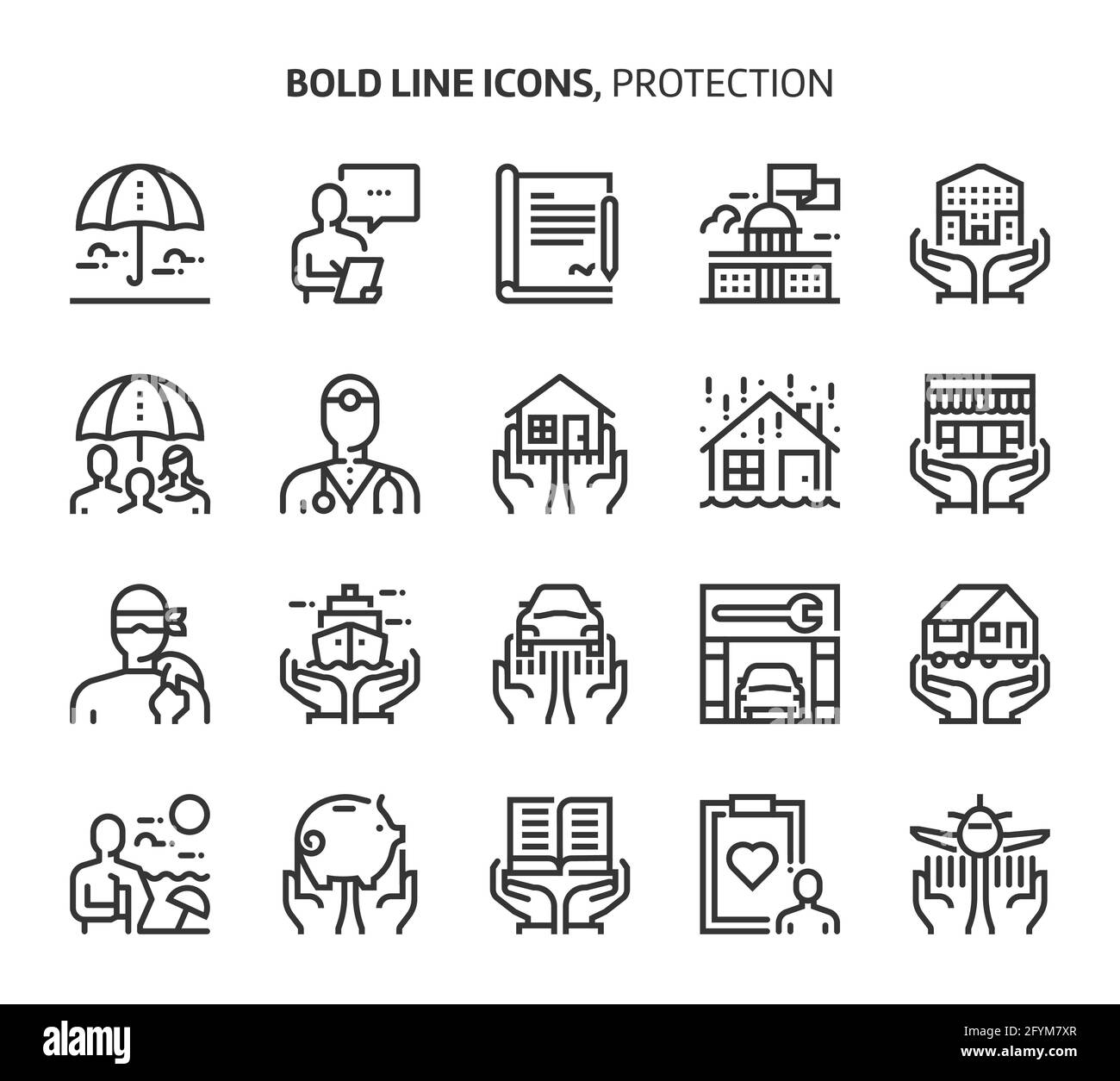 Protección, iconos de líneas en negrita. Las ilustraciones son un vector, trazo editable, 48x48 píxeles perfectos archivos. Fabricados con precisión y ojo para ofrecer calidad. Ilustración del Vector