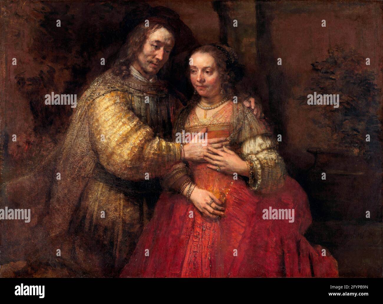 Isaac y Rebecca, conocida como la Novia Judía por Rembrandt van Rijn (1606-1669), óleo sobre lienzo, c. 1665-69 Foto de stock
