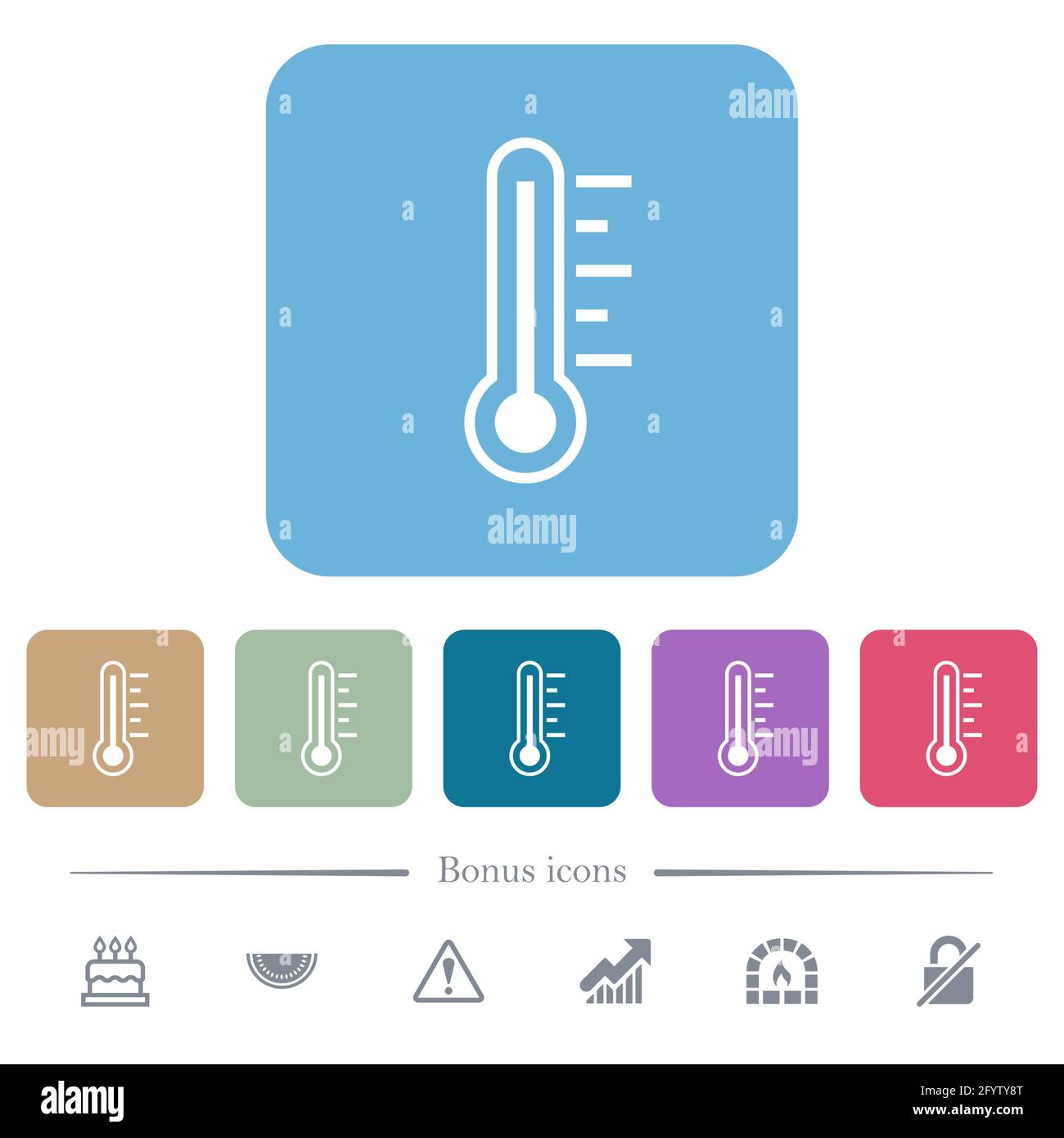 Termómetro temperatura cálida iconos planos blancos sobre fondo cuadrado  redondeado de color. 6 iconos de bonificación incluidos Imagen Vector de  stock - Alamy