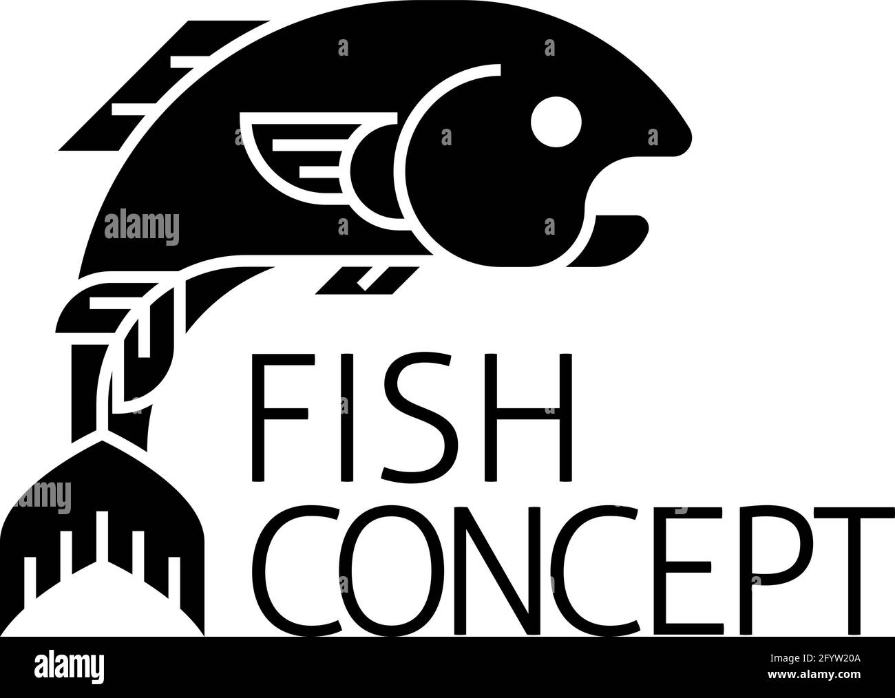 Concepto de icono de etiqueta de signo de pescado Ilustración del Vector