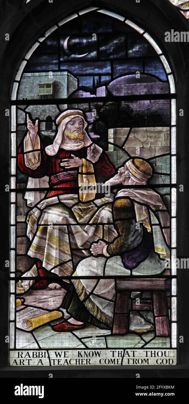 Vidrieras que representan la sanidad de Cristo, Iglesia de la Señora de Santa María, Wareham, Dorset Foto de stock