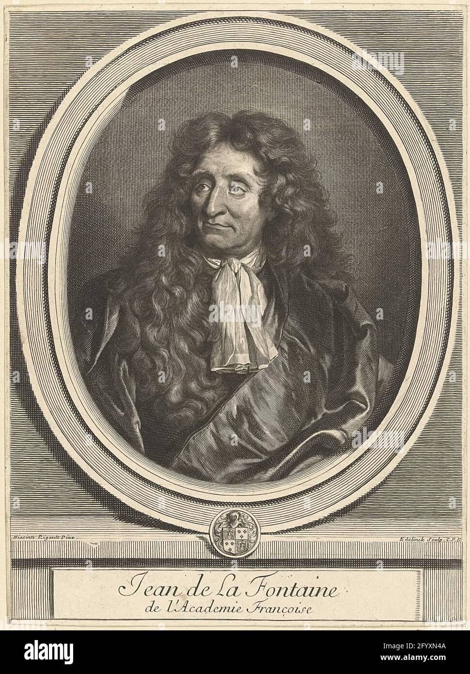 Retrato De Jean De La Fontaine Retrato Del Escritor Y Poeta Frances Jean De La Fontaine 1621 1695 Representado En Un Cuadro Oval Con Arma Fotografia De Stock Alamy