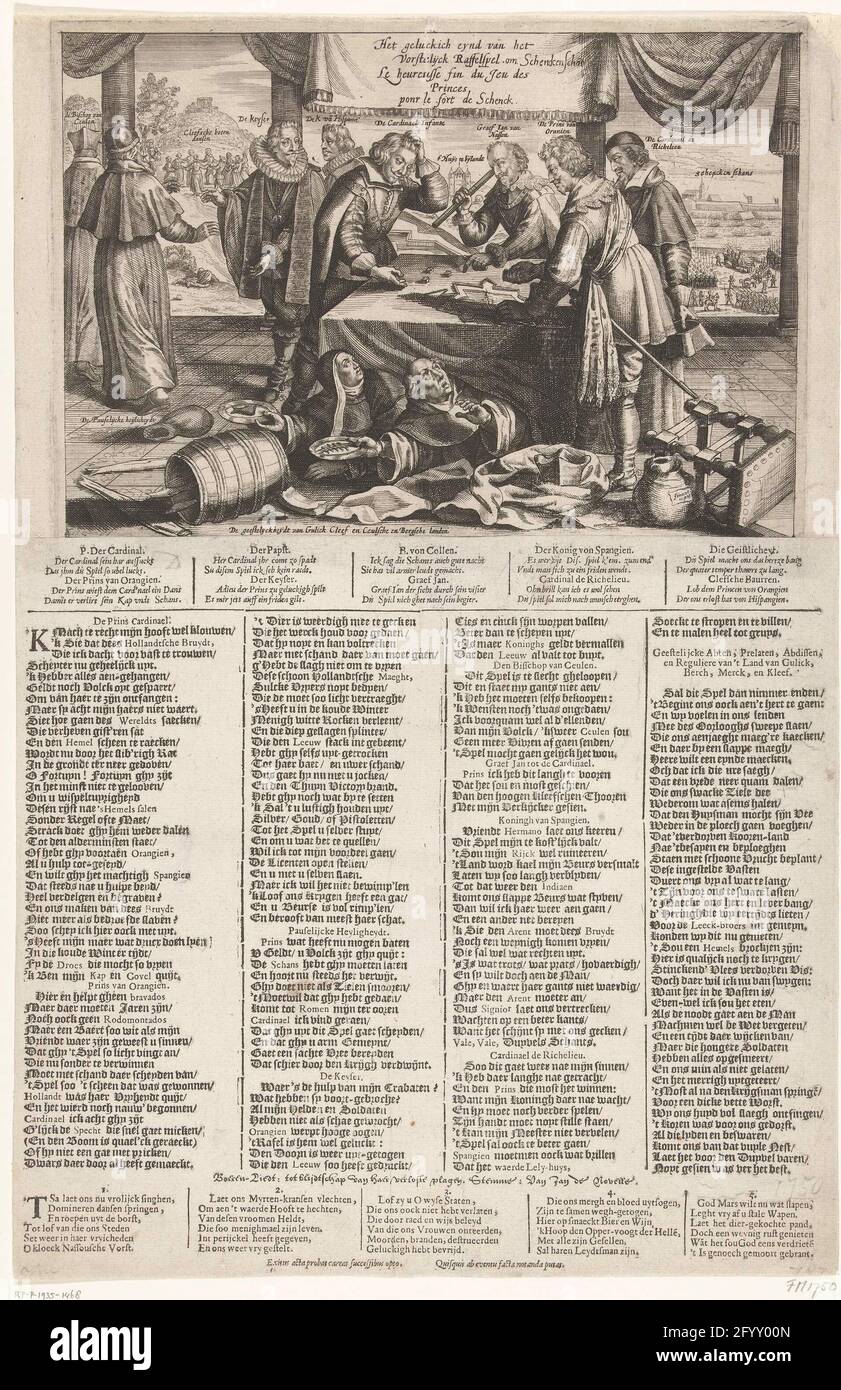 Final del juego a Schenckenschans, 1635-1636; el Eynd Geluckich del  Vorstelijck Raffel juego a Schenckenschants / Le Heureusse Fin du Jeu des  Princes pour Le Fort de Schenck. Dibujos animados sobre la