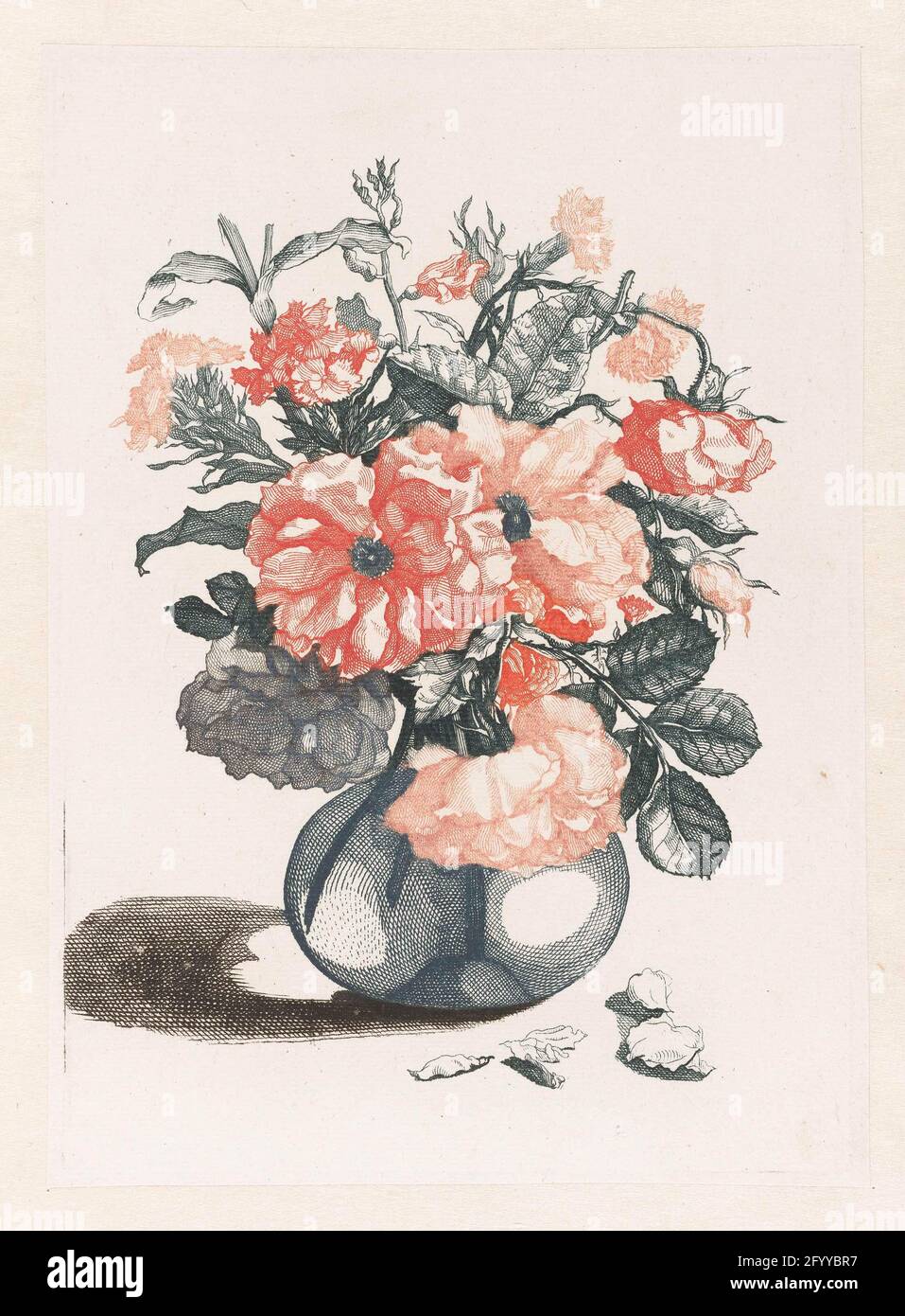 Cinco impresiones de flores en jarrones de vidrio. Johannes Teyler de  Nijmegen fue educado como filósofo y matemático, pero también trabajó más  tarde como ingeniero militar. Él inventó un método para imprimir