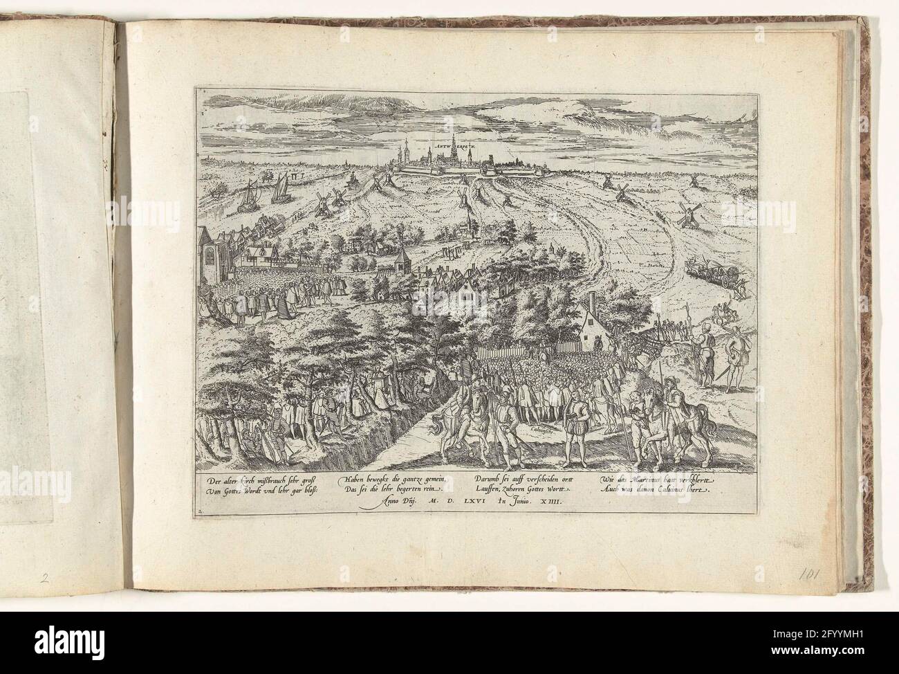 Secuencias Hagen fuera de Amberes, 1566; Serie 5: Eventos holandeses,  1566-1570. Secuencias Hagen fuera de Amberes, 14 de junio de 1566.  Encuentros calvinistas en los bosques, a la distancia de la ciudad