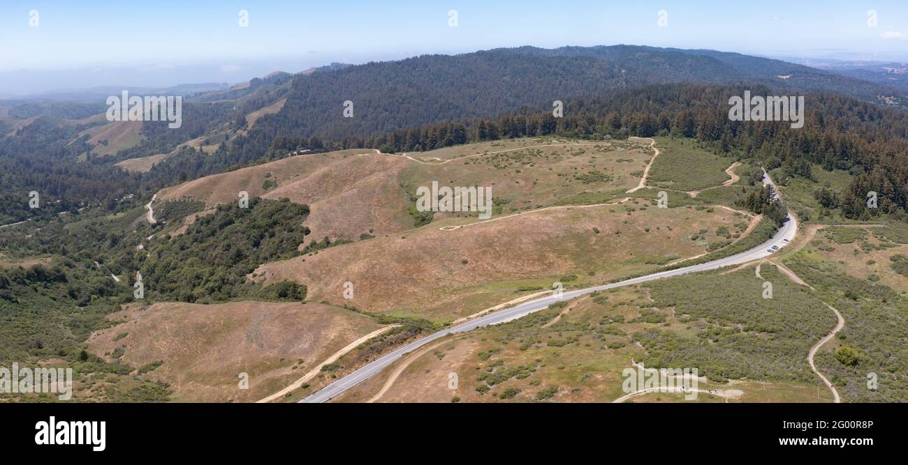 Los senderos serpentean a través de las colinas cubiertas de vegetación de la Bahía Este, a sólo unos kilómetros de la Bahía de San Francisco en el norte de California. Foto de stock