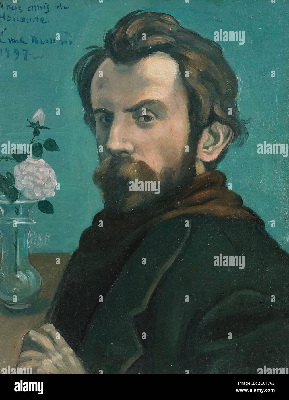 Autorretrato. Autorretrato del pintor Emile Bernard. Sobre la mesa un