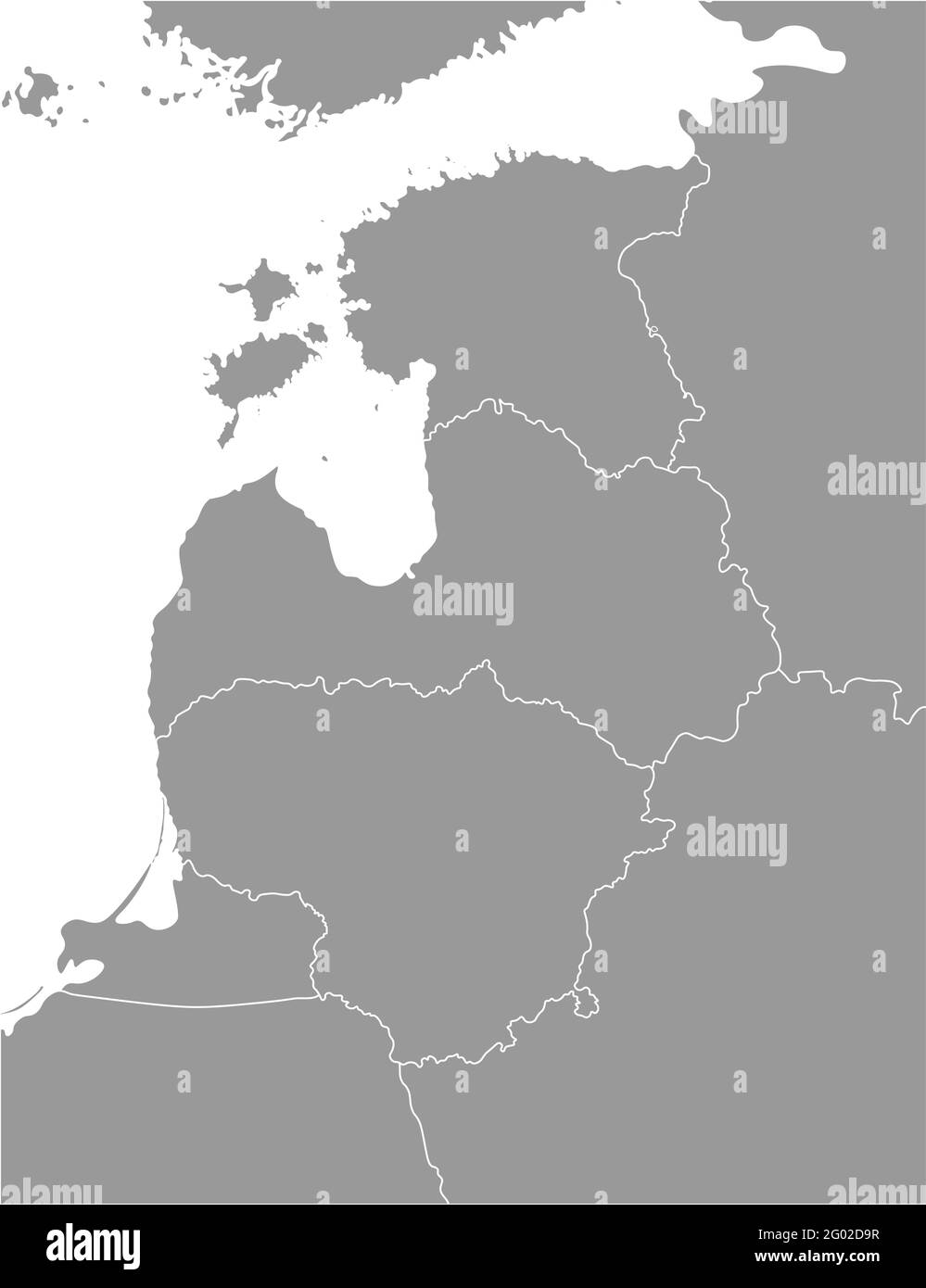 Ilustración vectorial aislada del mapa político simplificado de los estados bálticos (Estonia, Letonia, Lituania) y los países más cercanos. Fronteras de los estados. G Ilustración del Vector