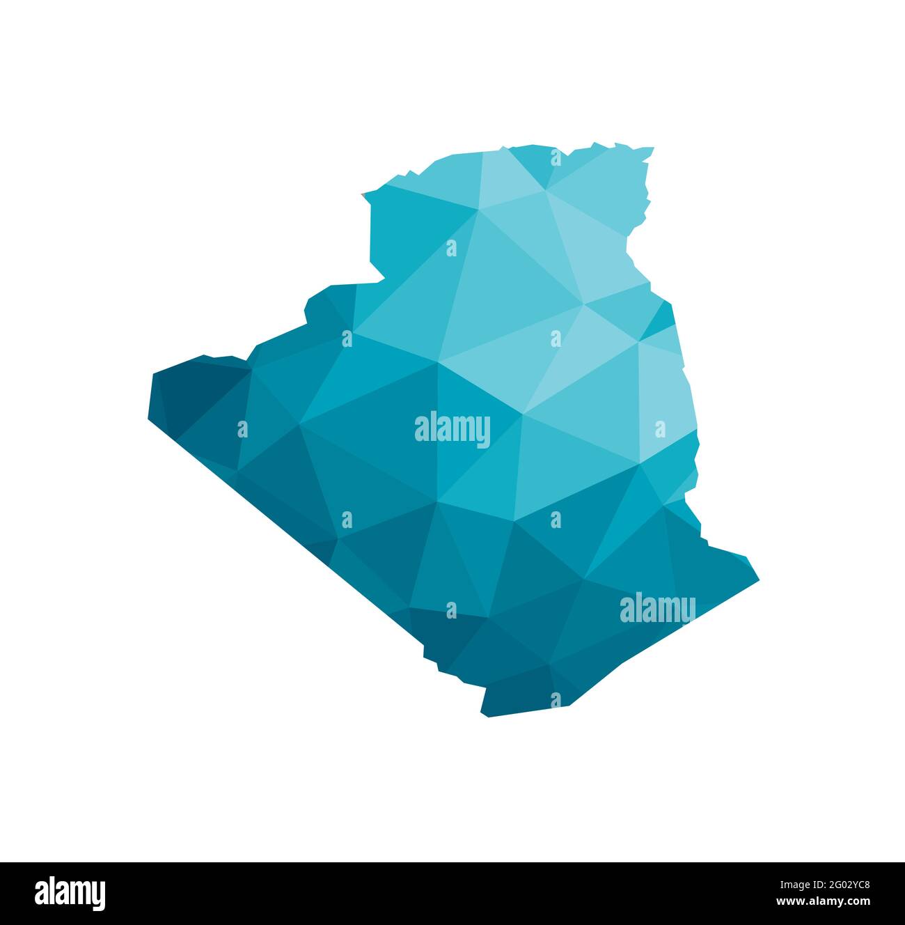 Icono de ilustración vectorial aislada con silueta azul simplificada del mapa de la República Democrática Popular de Argelia. Estilo geométrico poligonal Ilustración del Vector