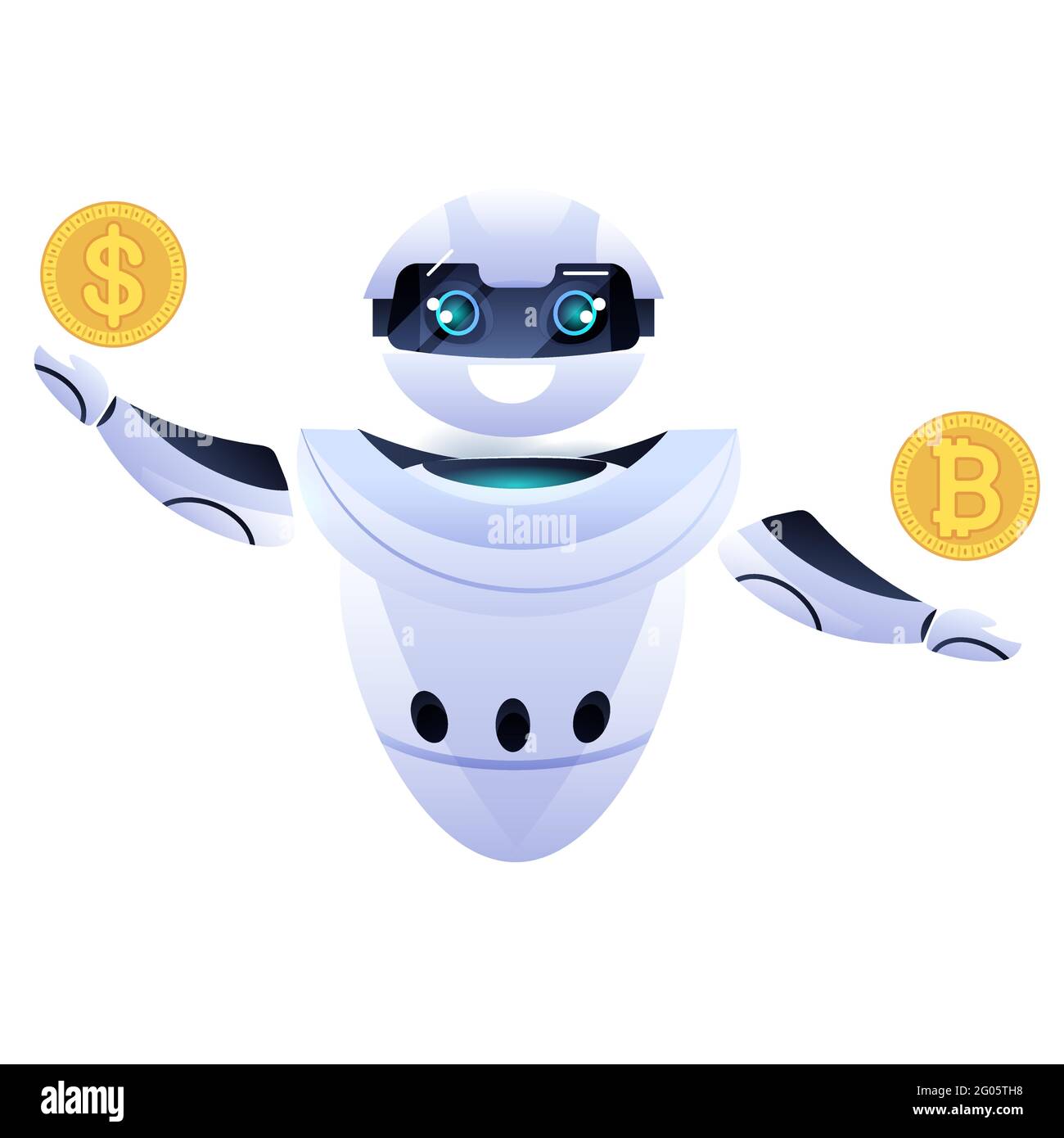 robot que sostiene bitcoin y moneda de dólar criptomoneda dinero web  minería de ingresos pasivos Imagen Vector de stock - Alamy