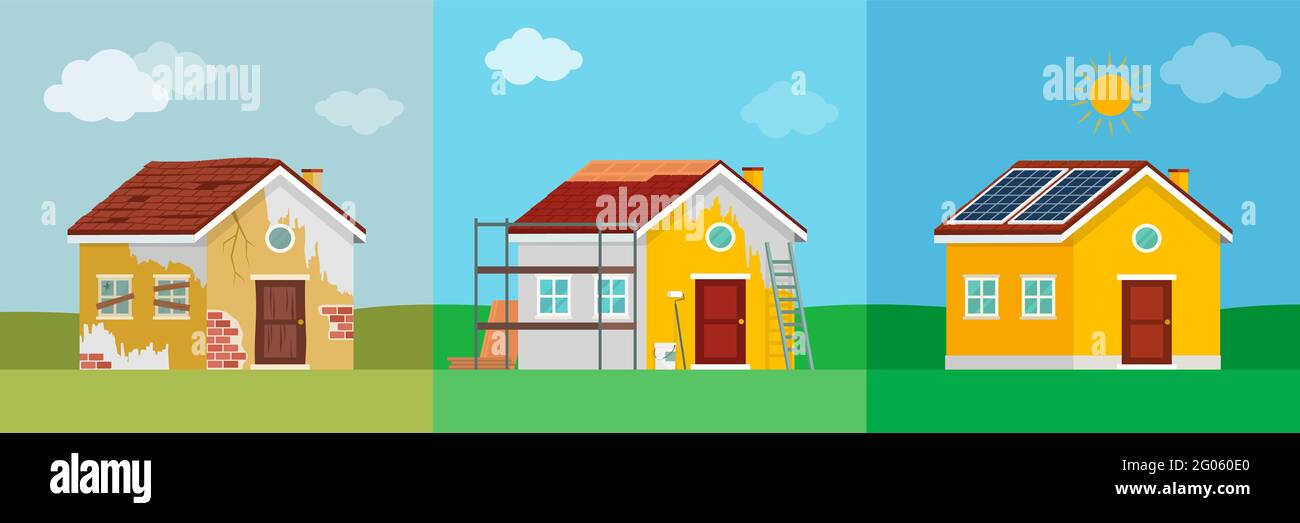 Pasos de renovación del hogar, antes y después de la renovación Ilustración del Vector