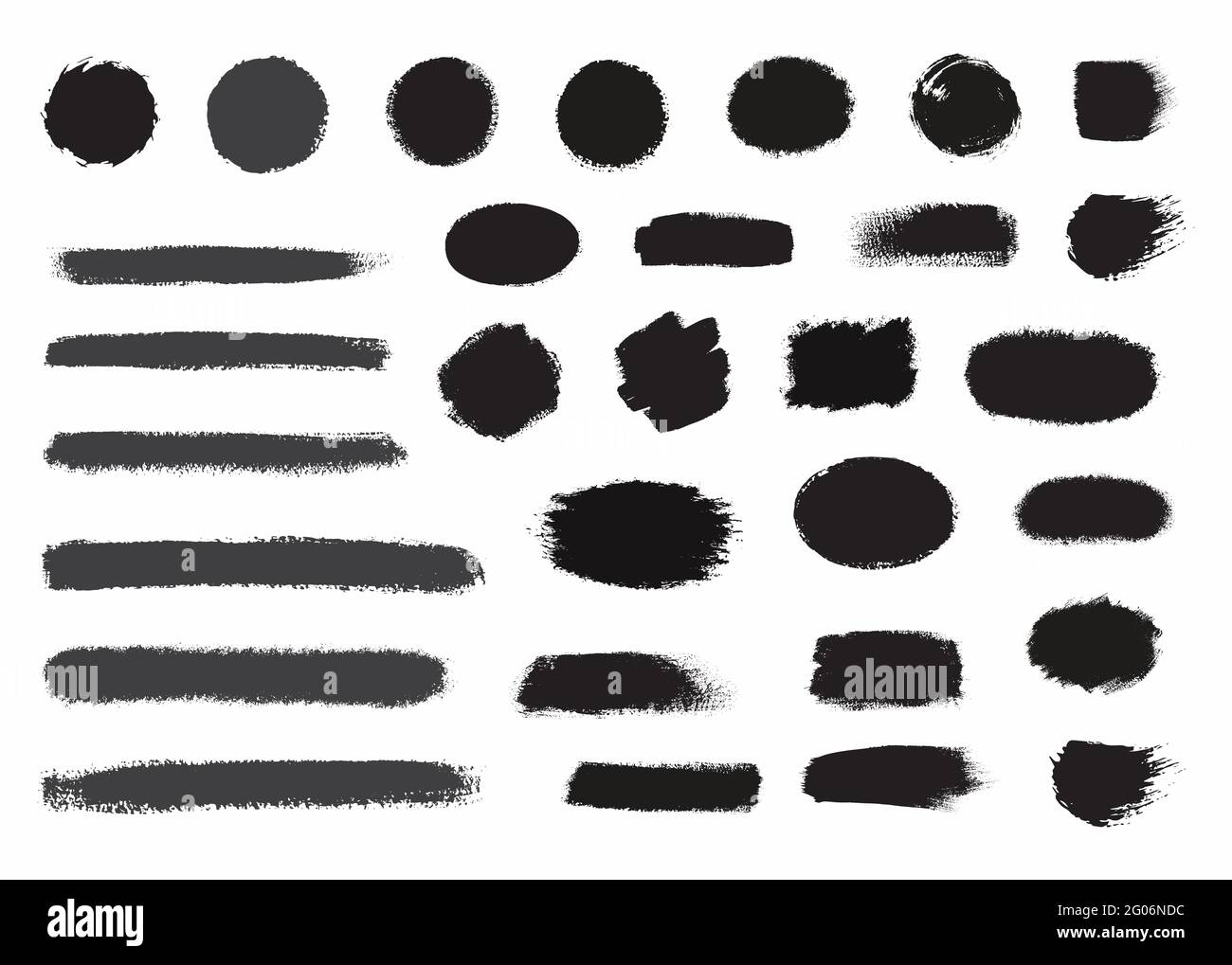 Gran colección de pintura negra, trazos de pincel de tinta, pinceles, líneas.  Pintar fondo Imagen Vector de stock - Alamy