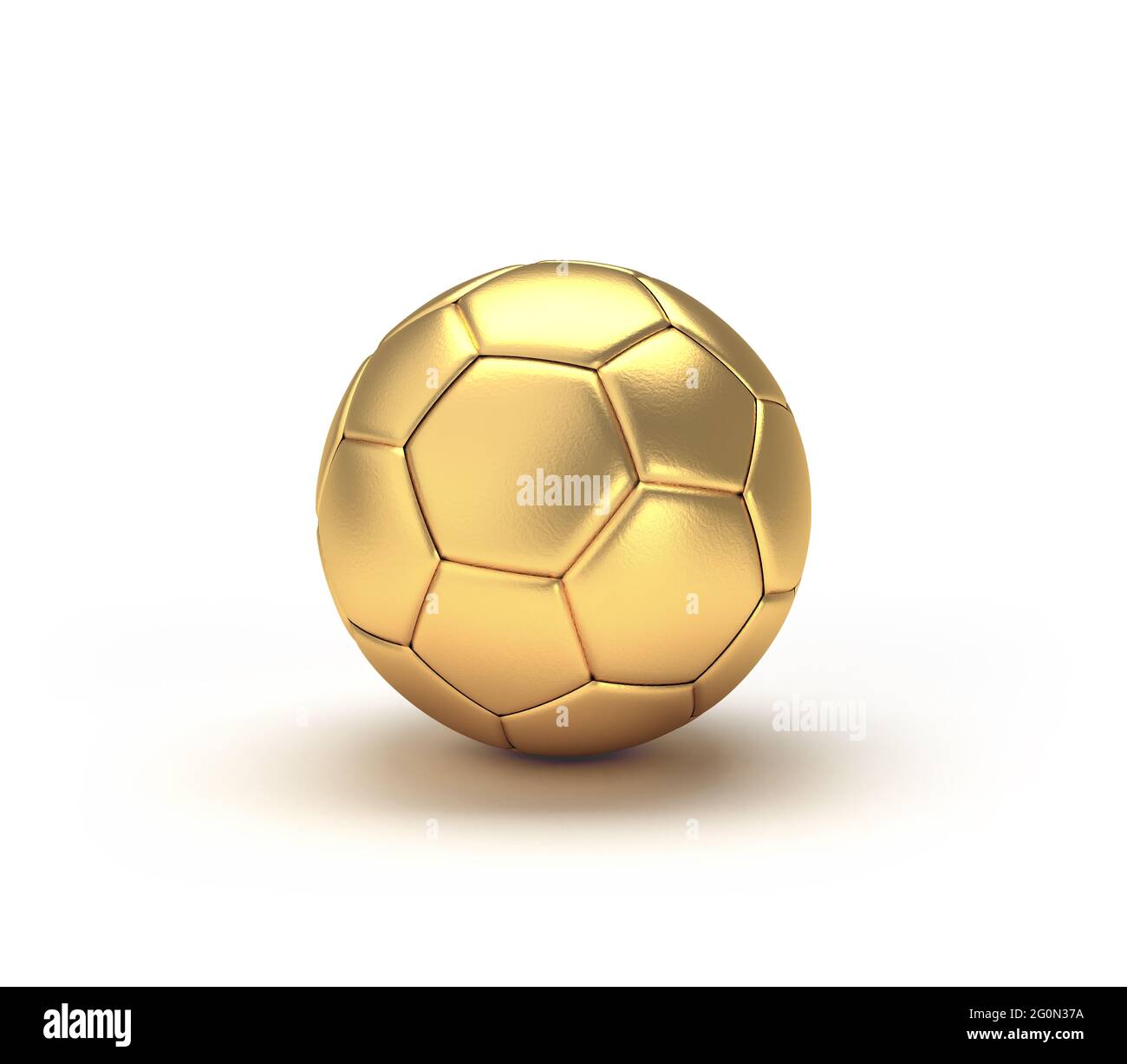 Pelota de fútbol de oro aislada sobre fondo blanco. Ilustración 3D. Foto de stock