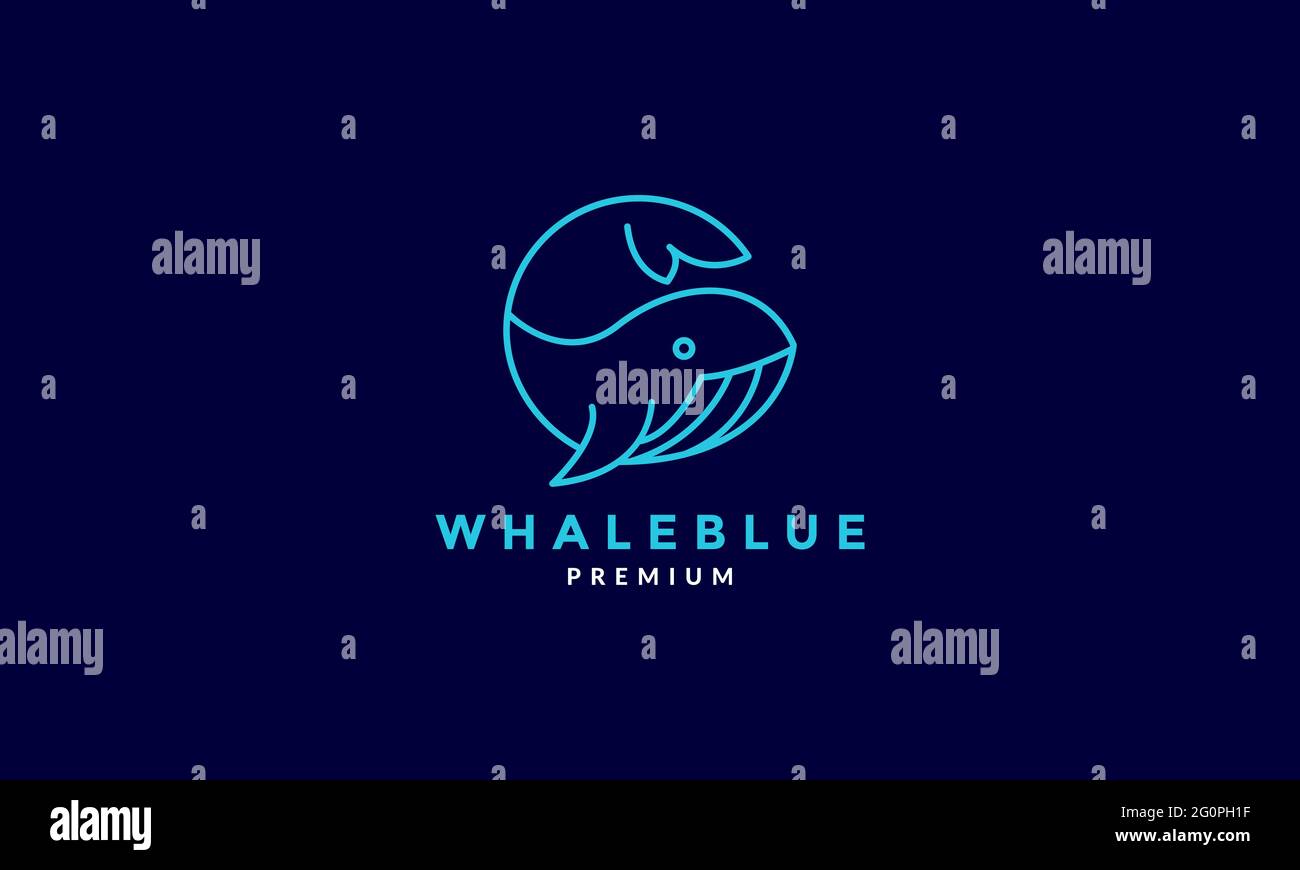 ilustración de diseño vectorial con el símbolo del logotipo de la ballena orca de línea azul Ilustración del Vector
