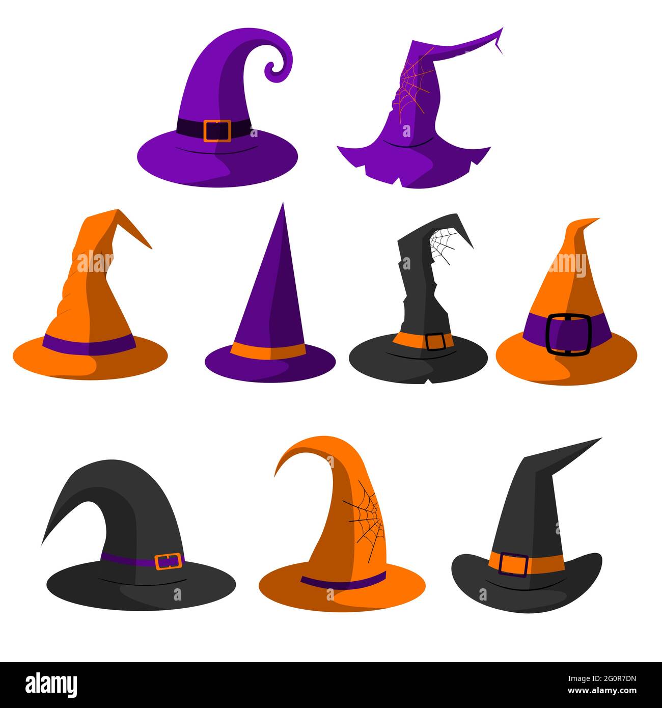Conjunto de sombreros de bruja, Halloween. Vector aislado sobre un fondo blanco Ilustración del Vector