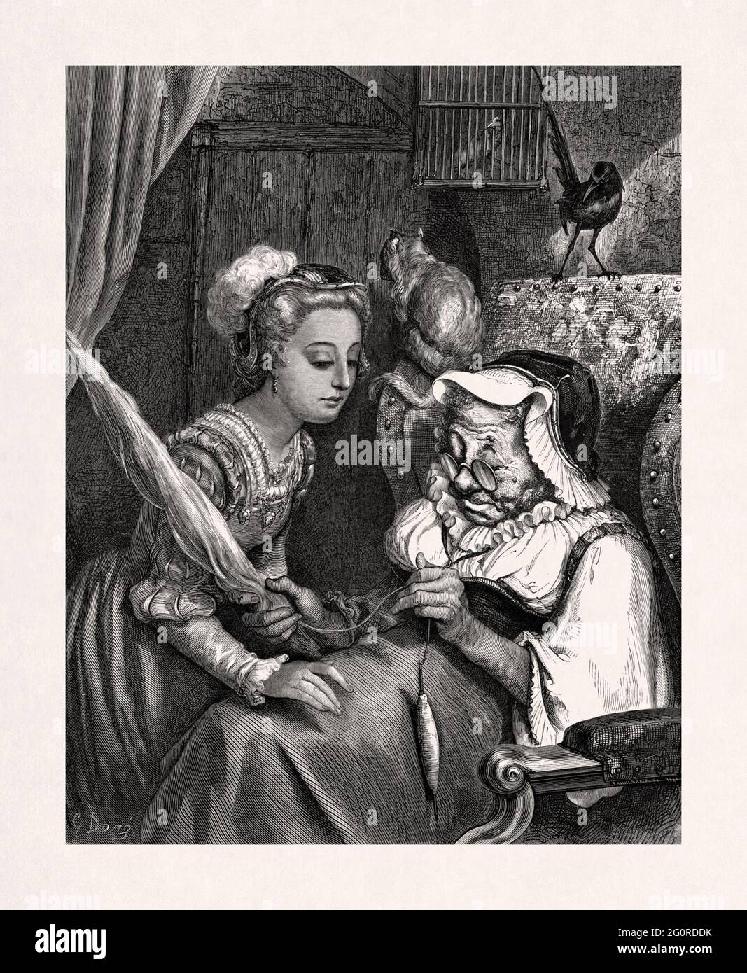 Dibujo de la Bella Durmiente realizado en 1862 por Gustave Doré para ilustrar una nueva edición