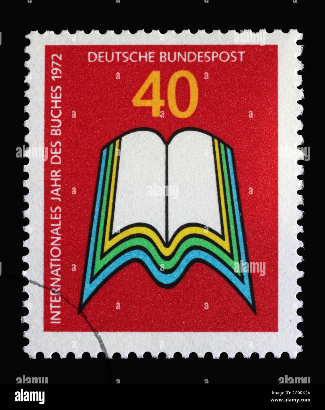 Sello impreso en Alemania muestra Libro abierto, Año Internacional del Libro, alrededor de 1972 Foto de stock
