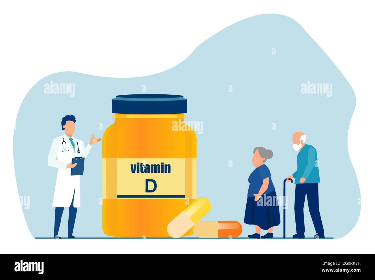 Vector de un médico que aconseja suplementos de vitamina D a una pareja mayor Ilustración del Vector