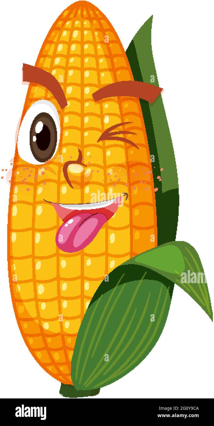 Lindo personaje de dibujos animados de maíz con expresión de cara sobre  fondo blanco ilustración Imagen Vector de stock - Alamy